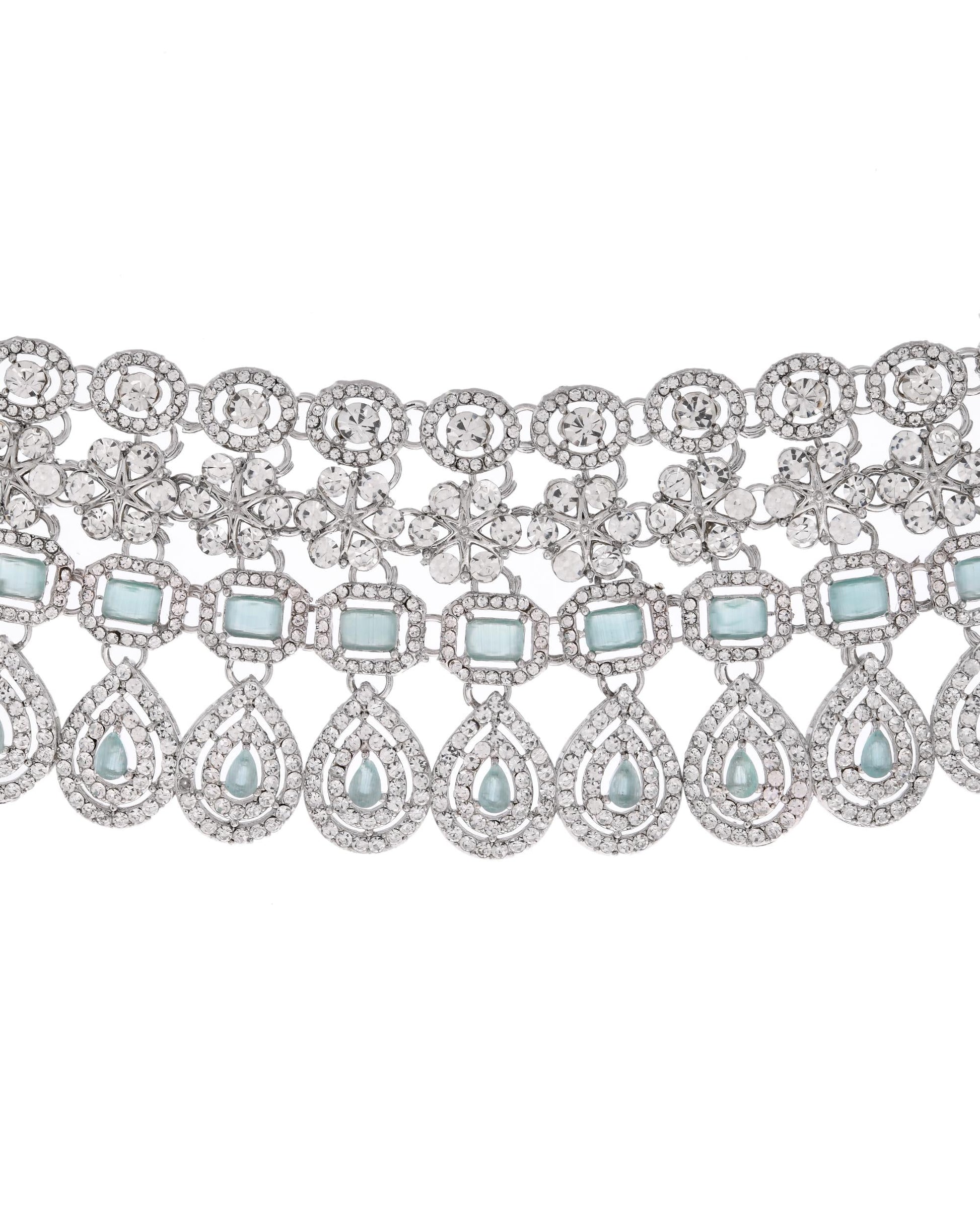 VOJ Silver-Plated American Diamond Studded Jewellery Set VOJ (Valley Of Jewellery)