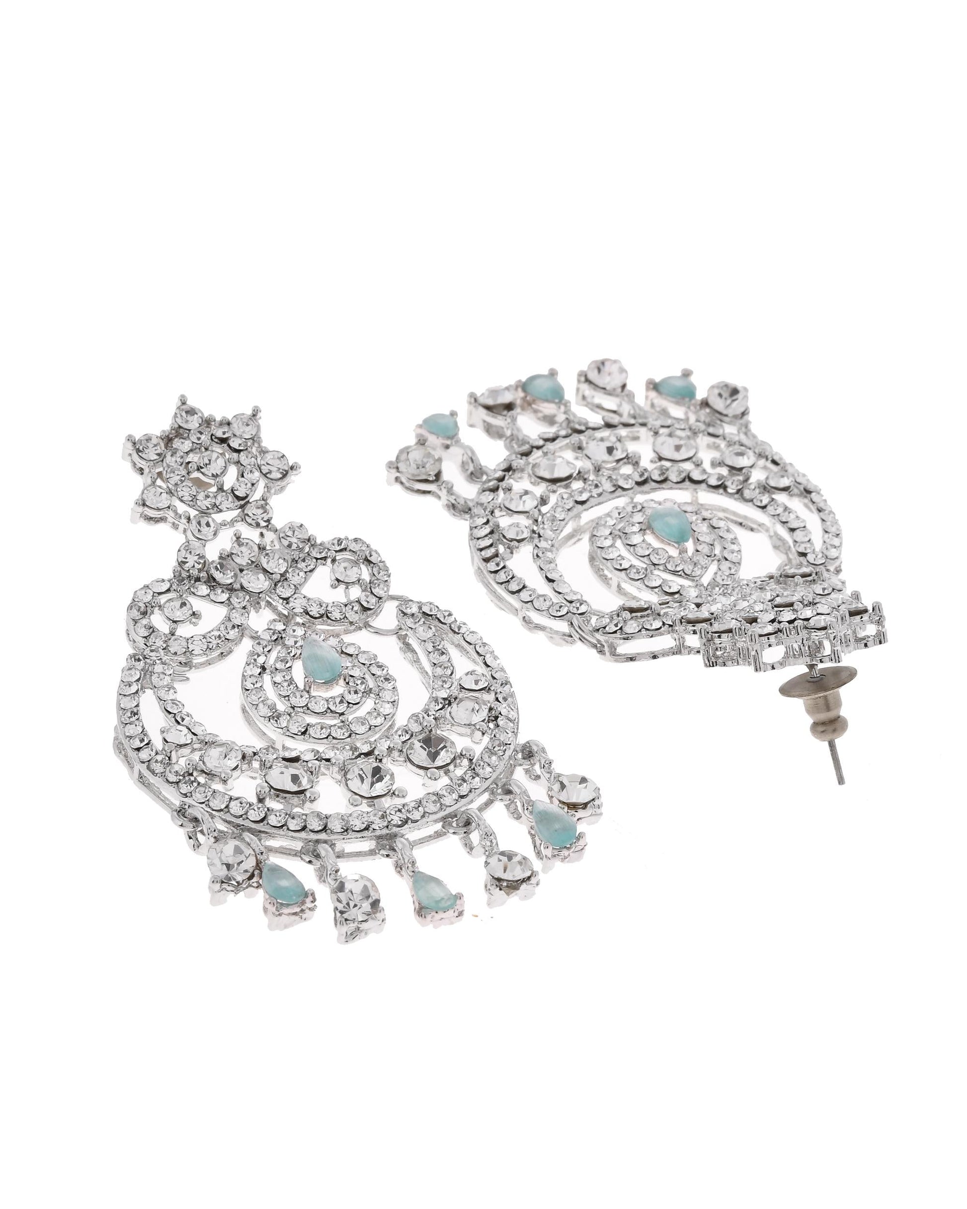 VOJ Silver-Plated American Diamond Studded Jewellery Set VOJ (Valley Of Jewellery)