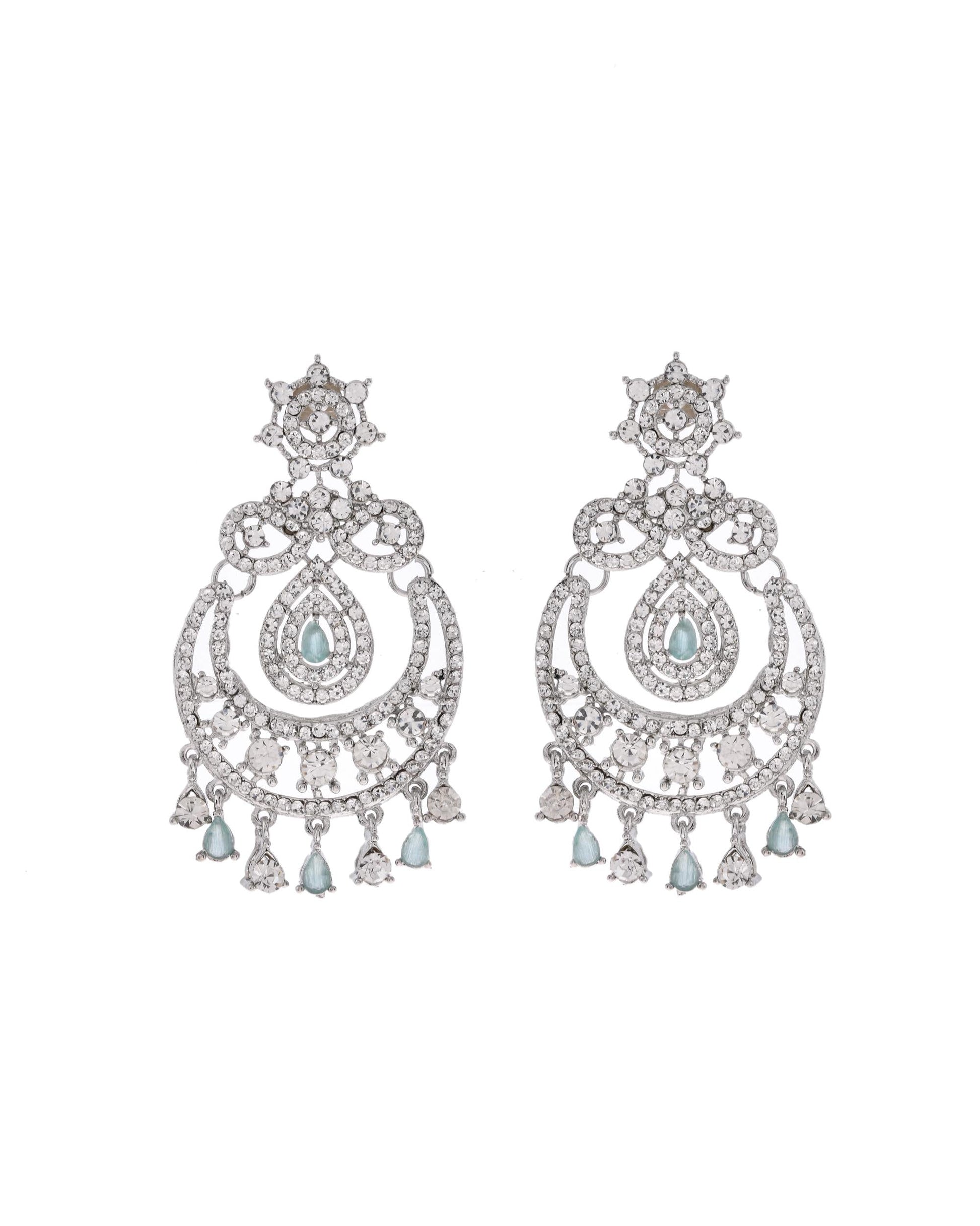 VOJ Silver-Plated American Diamond Studded Jewellery Set VOJ (Valley Of Jewellery)