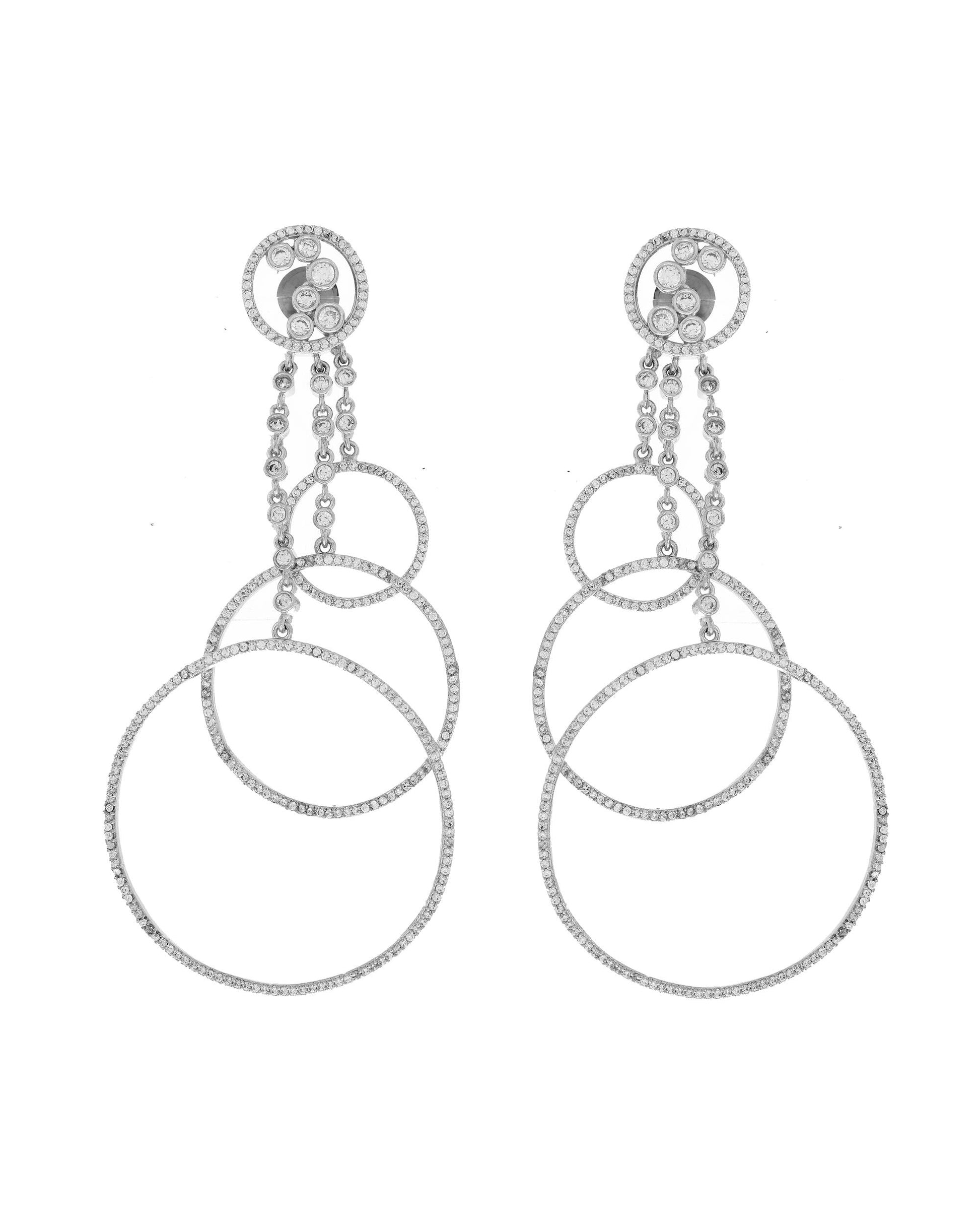 VOJ Silver Plated Ad Stone Studded Crescent Shaped Long Drop Earrings VOJ (Valley Of Jewellery)