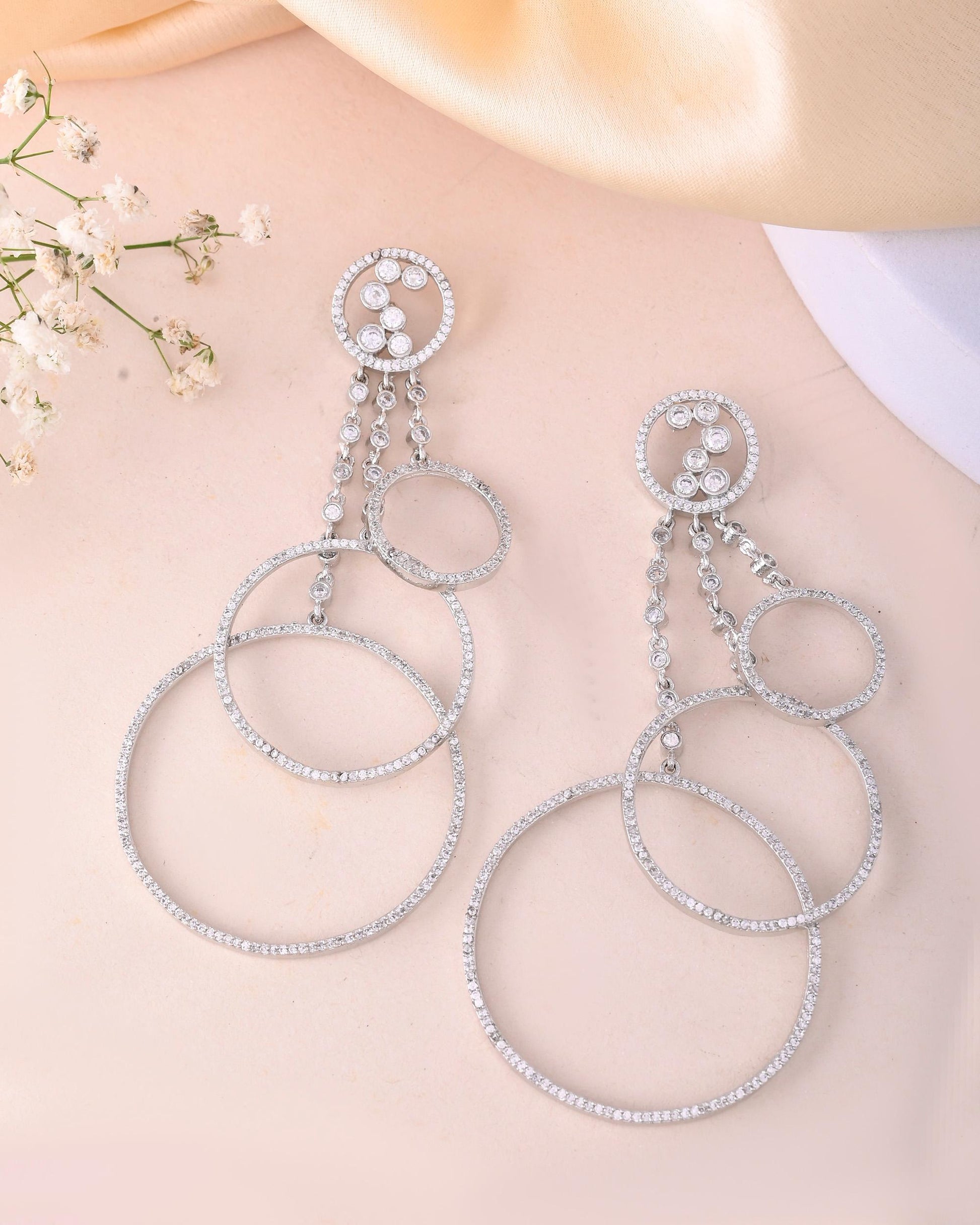 VOJ Silver Plated Ad Stone Studded Crescent Shaped Long Drop Earrings VOJ (Valley Of Jewellery)