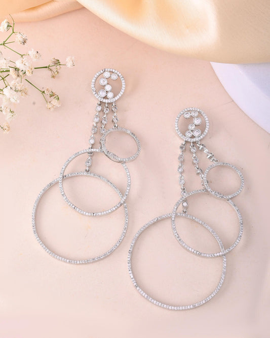 VOJ Silver Plated Ad Stone Studded Crescent Shaped Long Drop Earrings VOJ (Valley Of Jewellery)