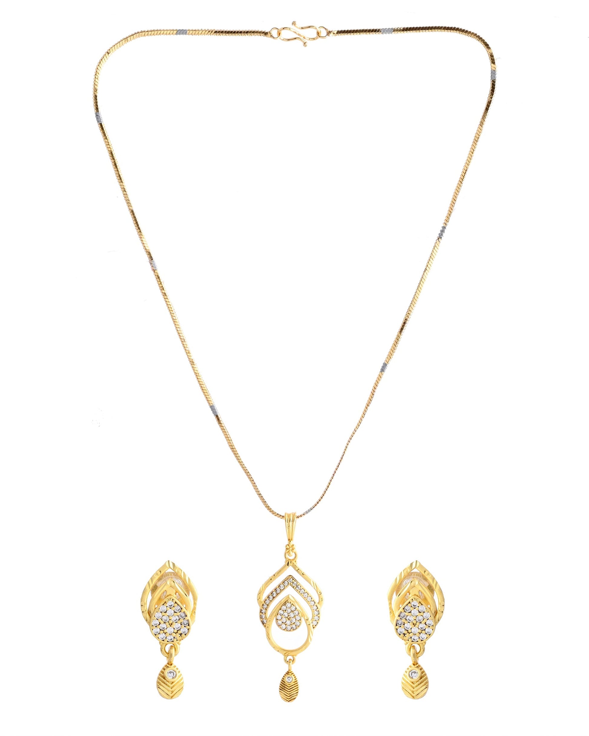 VOJ Gold-Polished AD Stone Studded Designer Chain Set 