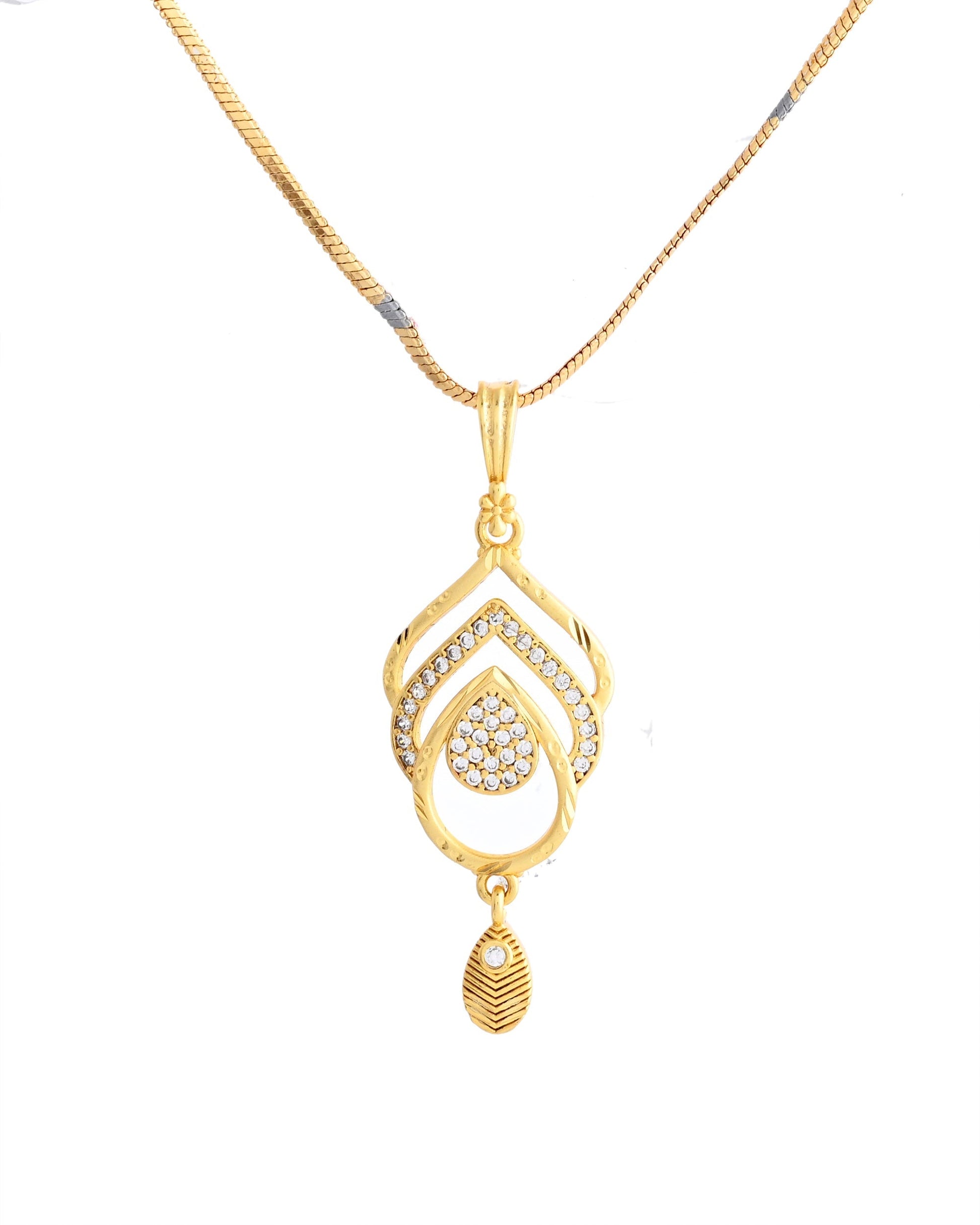 VOJ Gold-Polished AD Stone Studded Designer Chain Set 