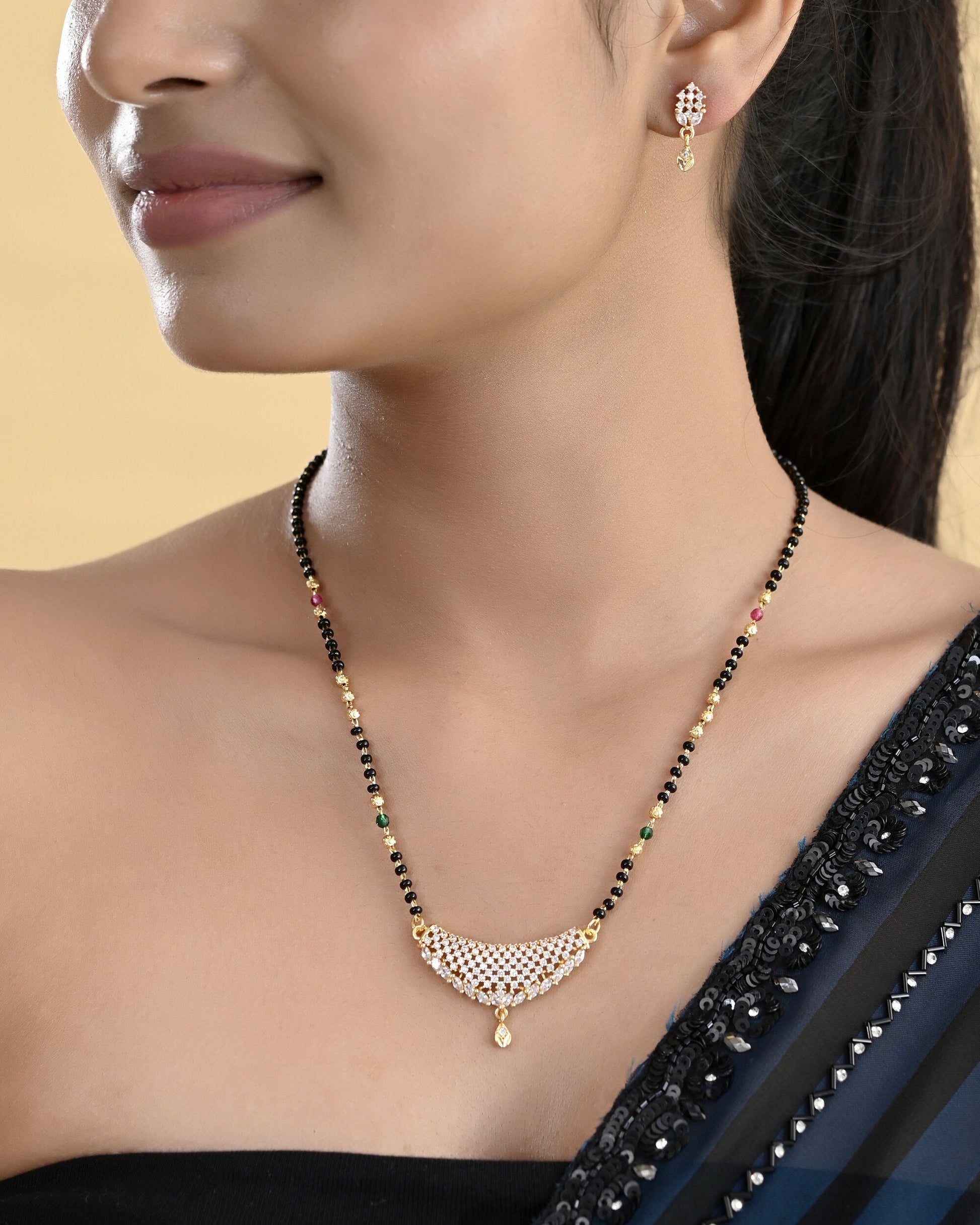 VOJ Gold-Polished AD Stone Studded MangalSutra Set 