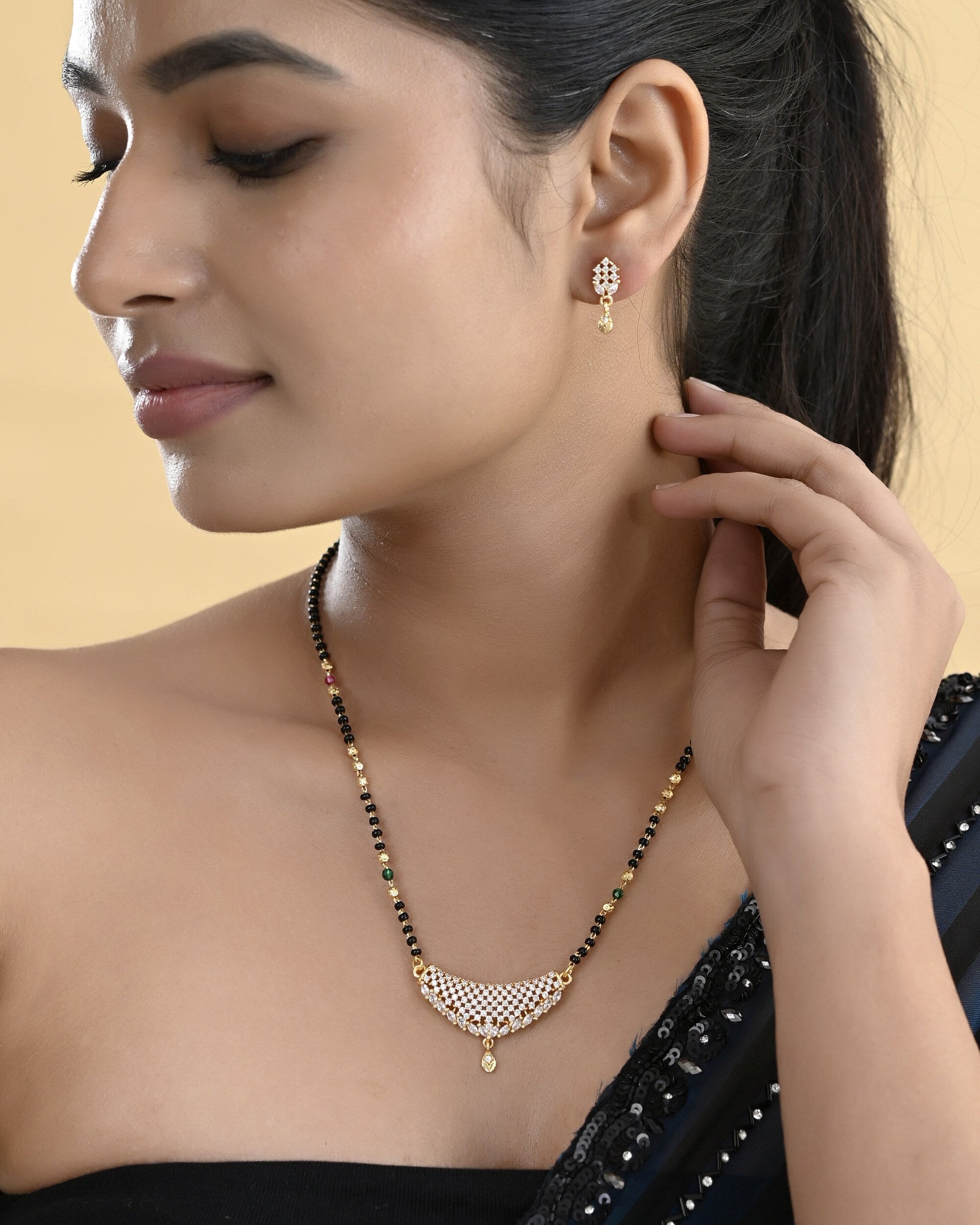 VOJ Gold-Polished AD Stone Studded MangalSutra Set 
