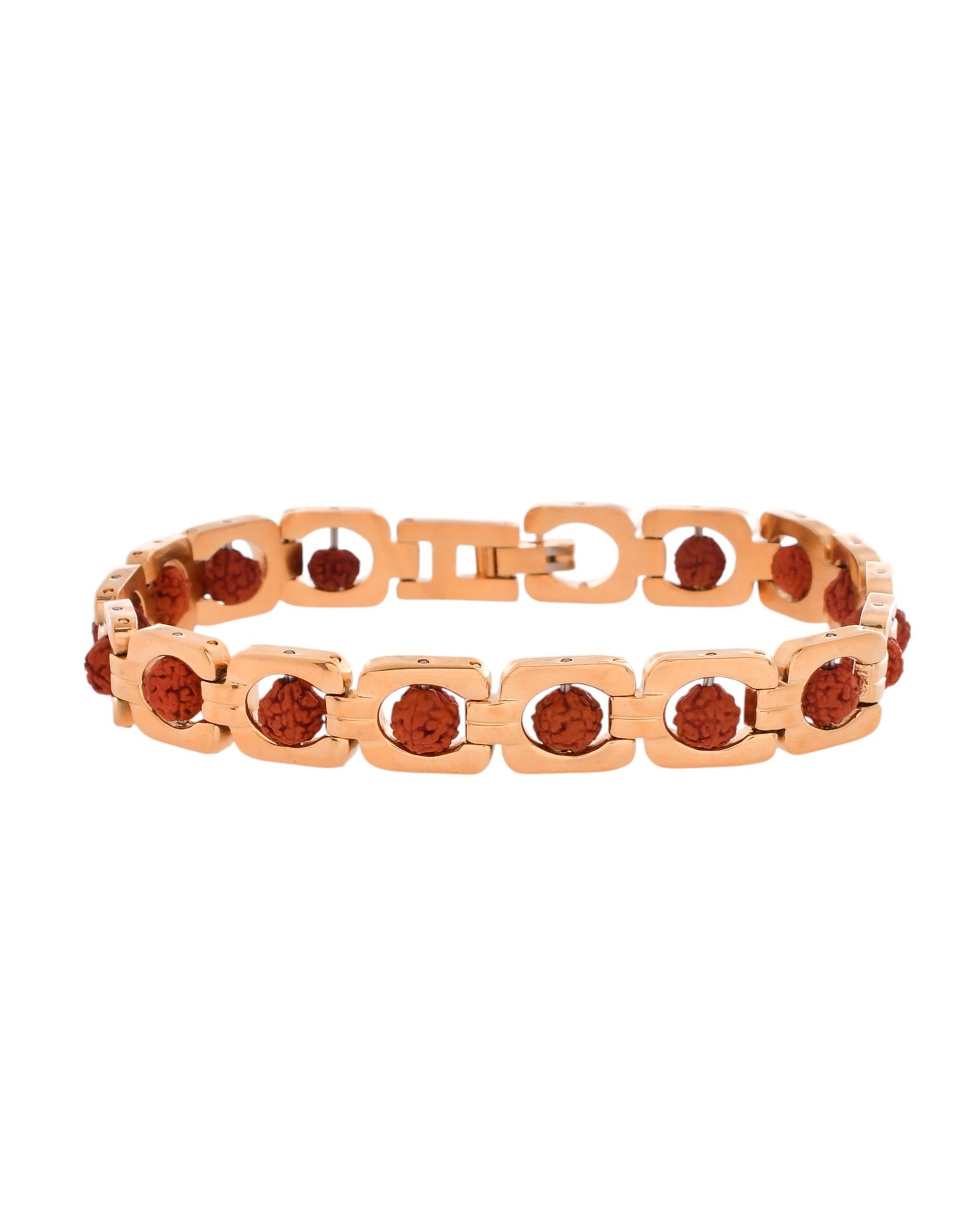 VOJ Men's Gold Toned Rudraksha Bracelet VOJ (Valley Of Jewellery)