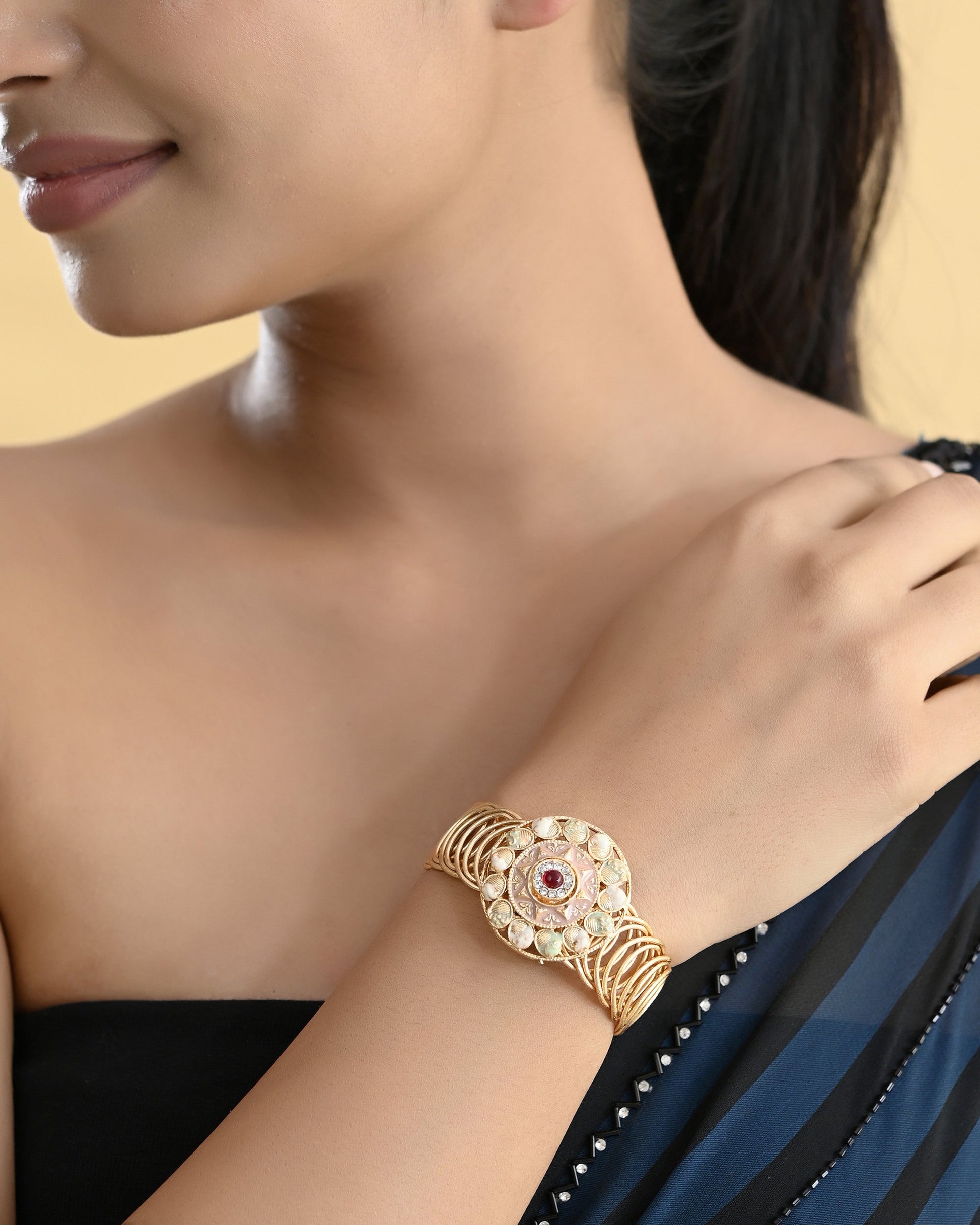 VOJ Kundan Studded Circular Women's Bracelet VOJ (Valley Of Jewellery)