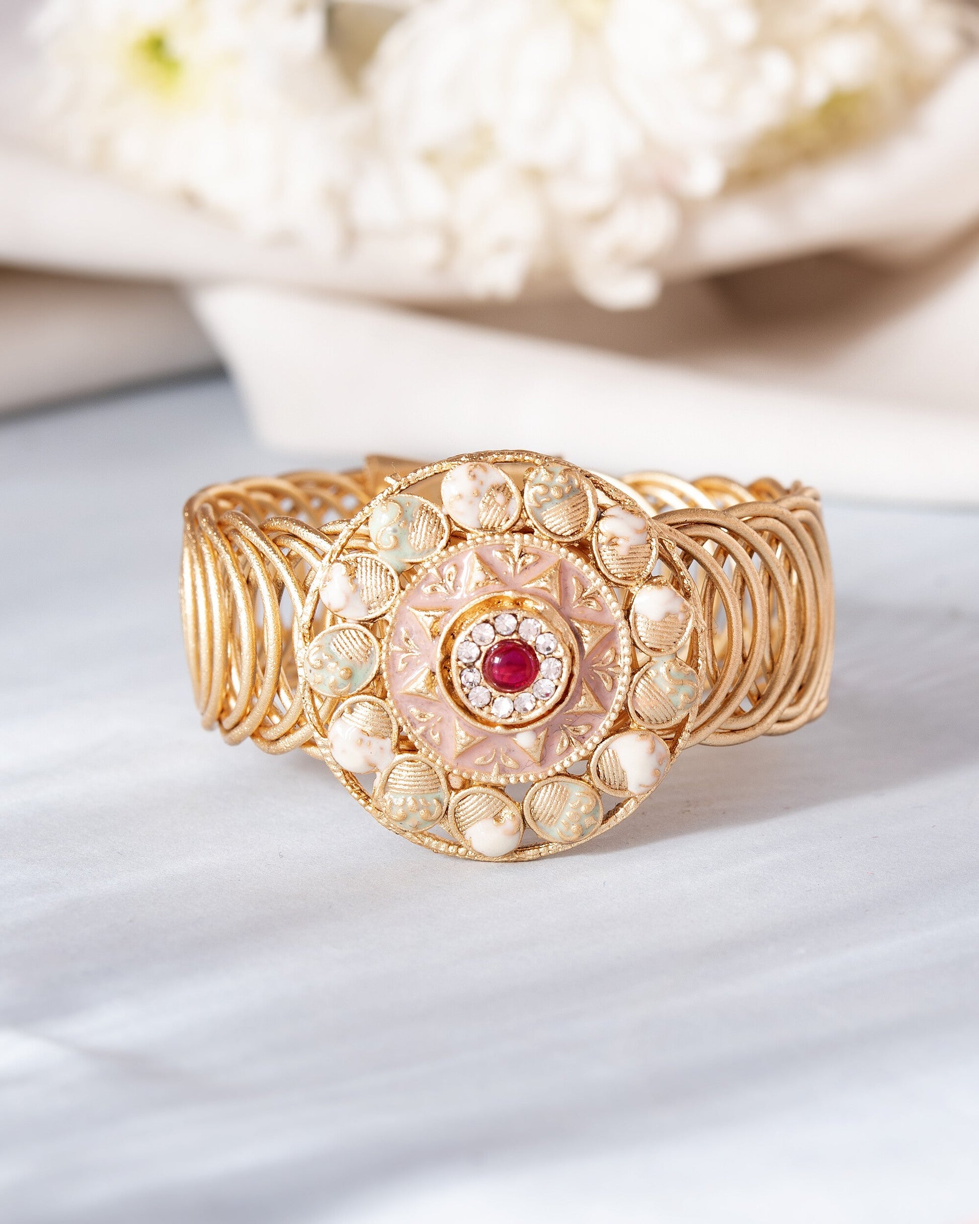 VOJ Kundan Studded Circular Women's Bracelet VOJ (Valley Of Jewellery)