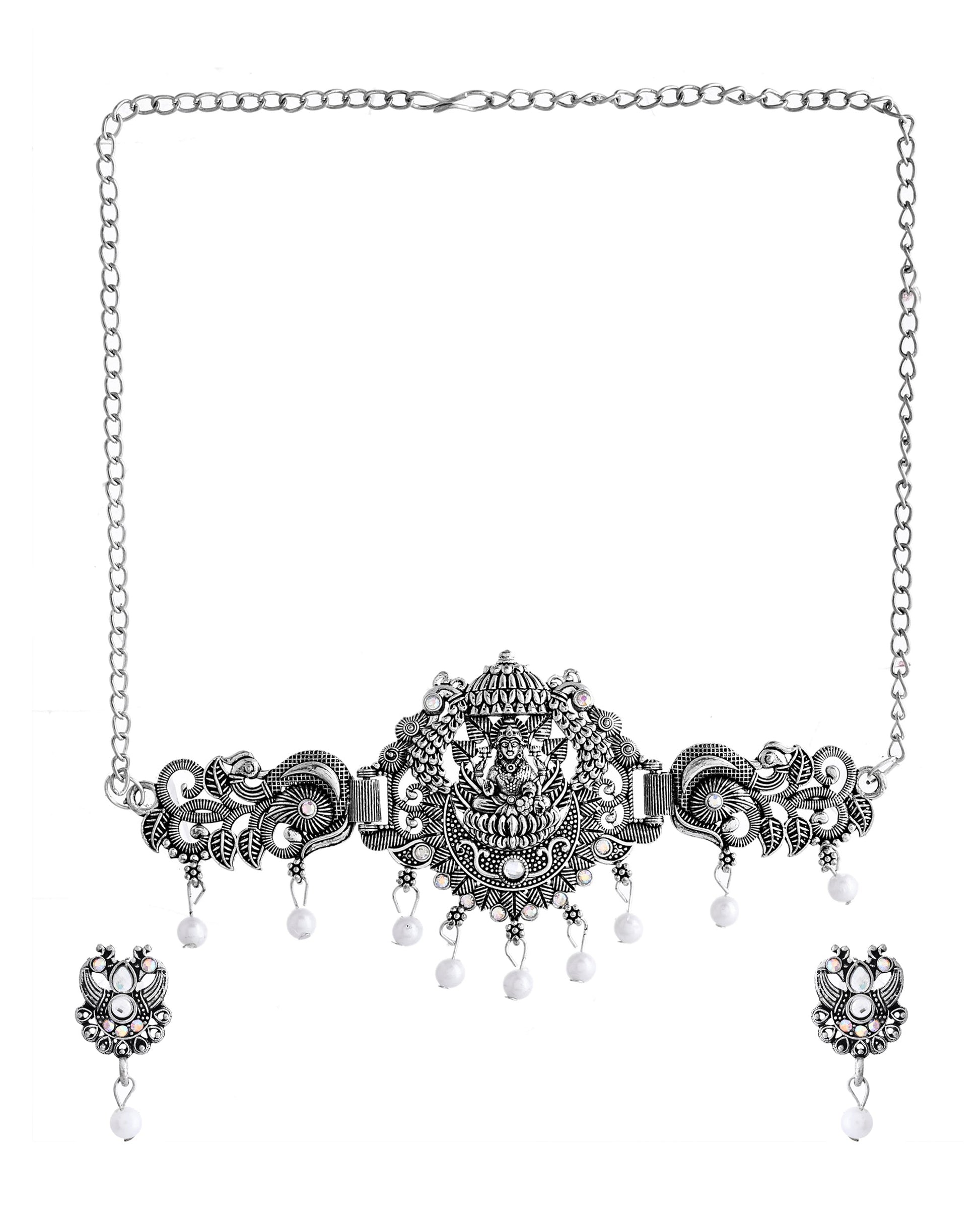 VOJ Silver Plated Oxidized Temple Jewellery Set VOJ (Valley Of Jewellery)