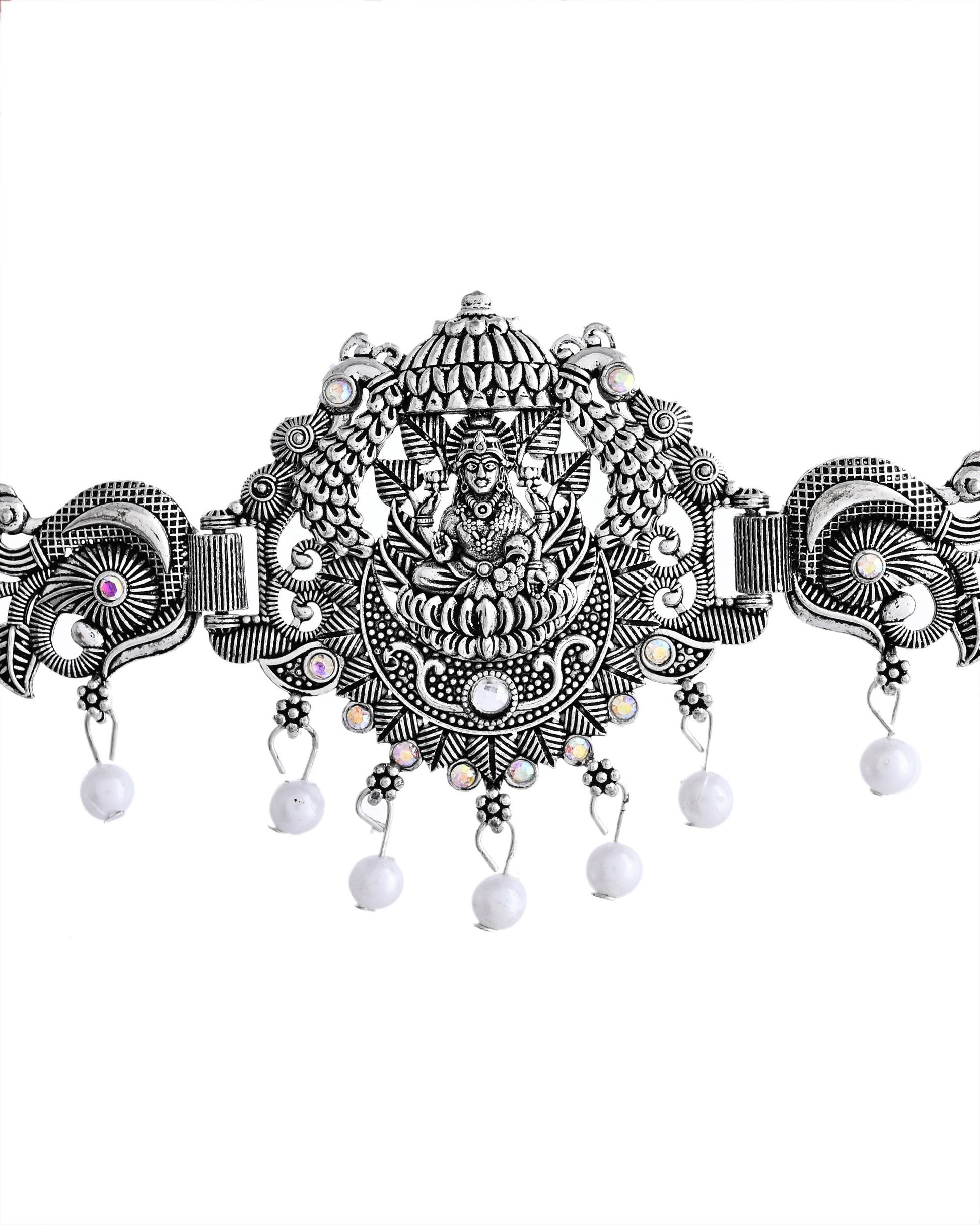 VOJ Silver Plated Oxidized Temple Jewellery Set VOJ (Valley Of Jewellery)
