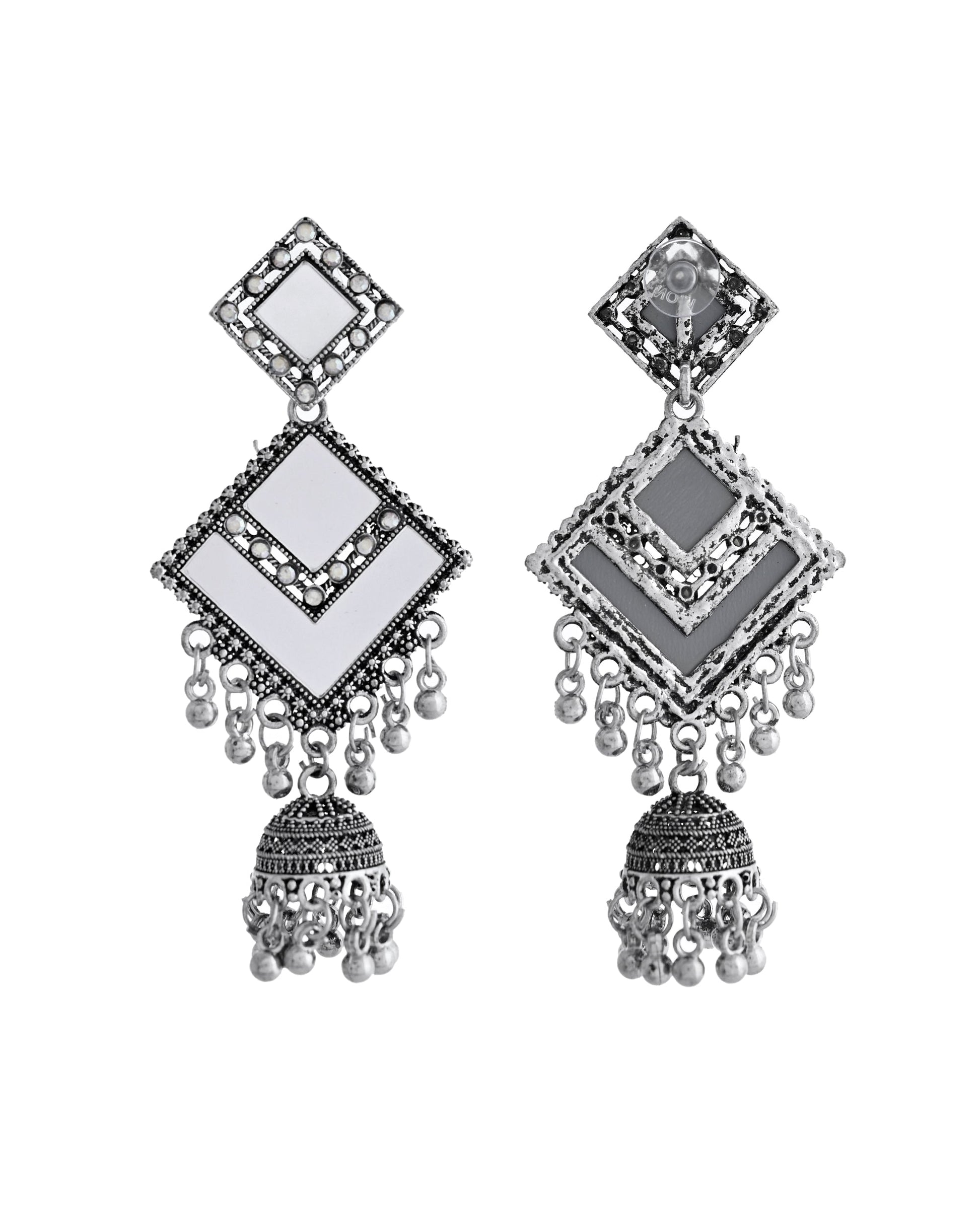 VOJ Silver Plated Mirror Studded Square Shaped Earrings VOJ (Valley Of Jewellery)