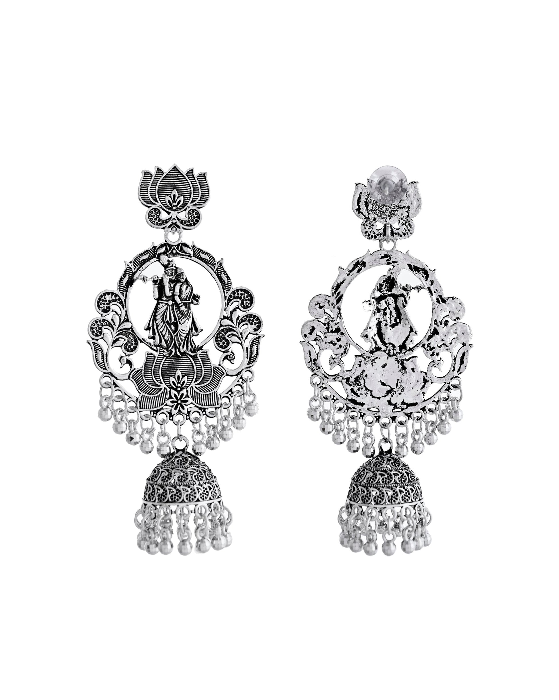 VOJ Silver Plated Radha Krishna Shaped Oxidized Earrings VOJ (Valley Of Jewellery)