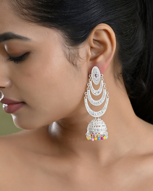 VOJ White Oxidized Mult Layer Chandbali Earrings VOJ (Valley Of Jewellery)