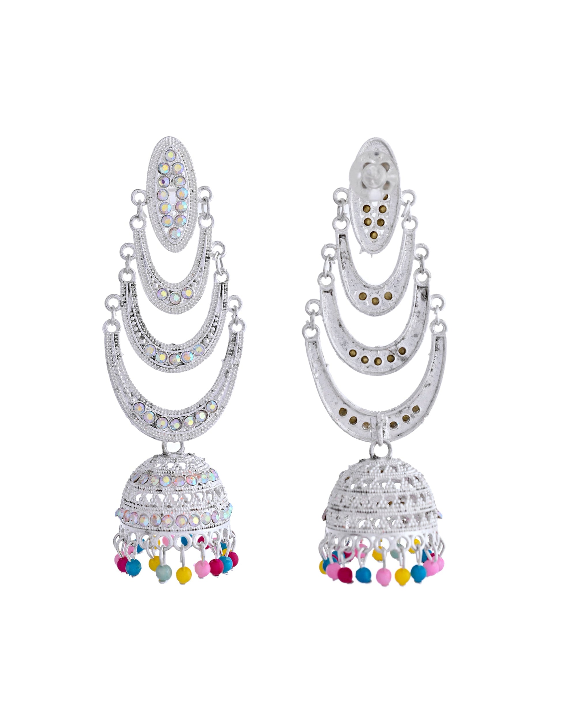 VOJ White Oxidized Mult Layer Chandbali Earrings VOJ (Valley Of Jewellery)