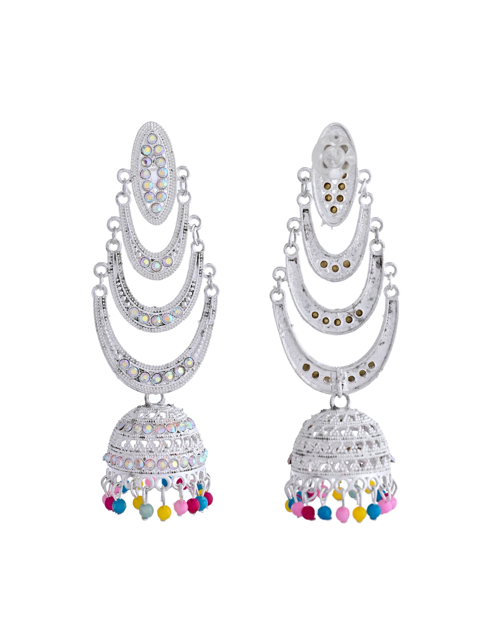 VOJ White Oxidized Mult Layer Chandbali Earrings - Swadesiicart