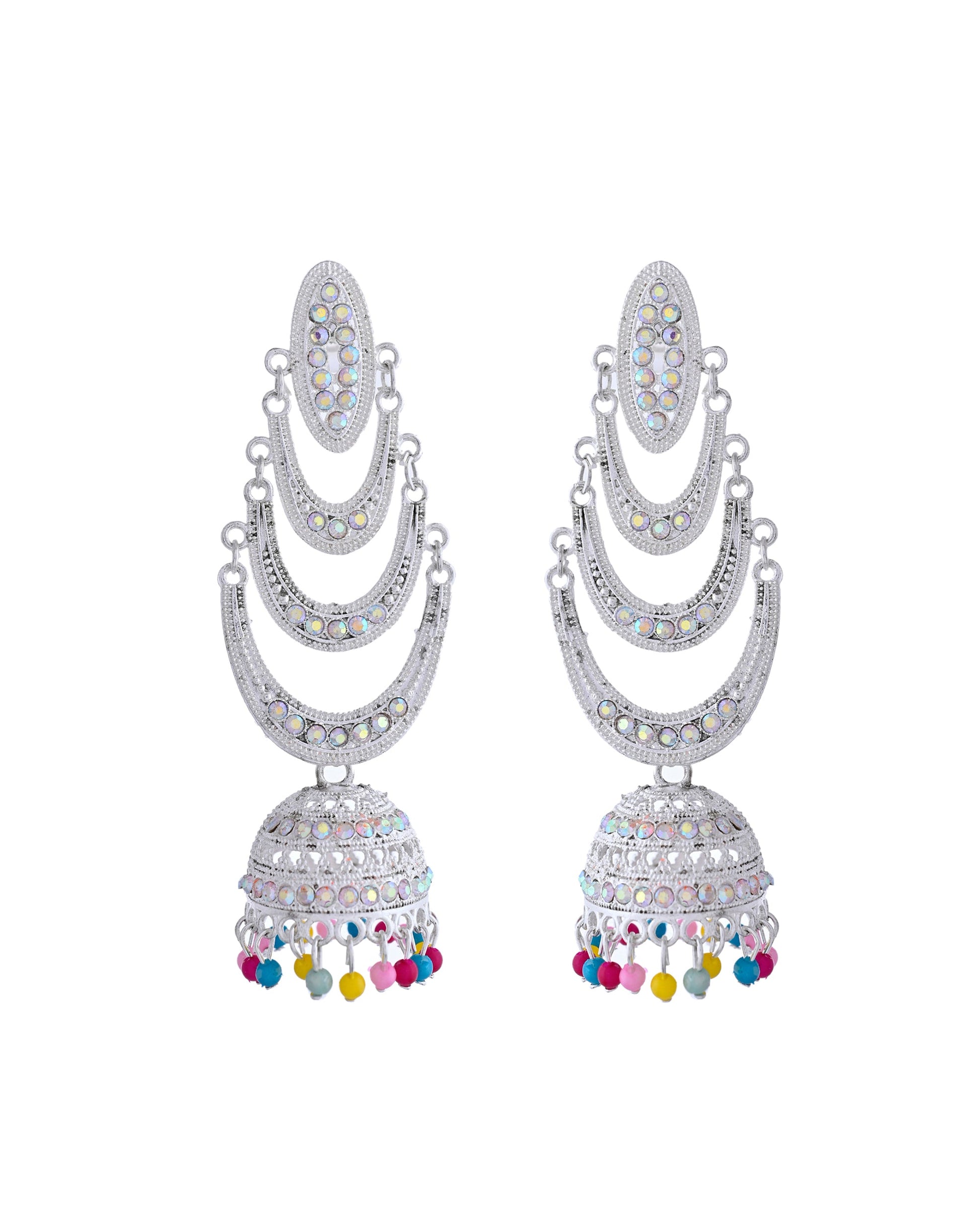 VOJ White Oxidized Mult Layer Chandbali Earrings VOJ (Valley Of Jewellery)