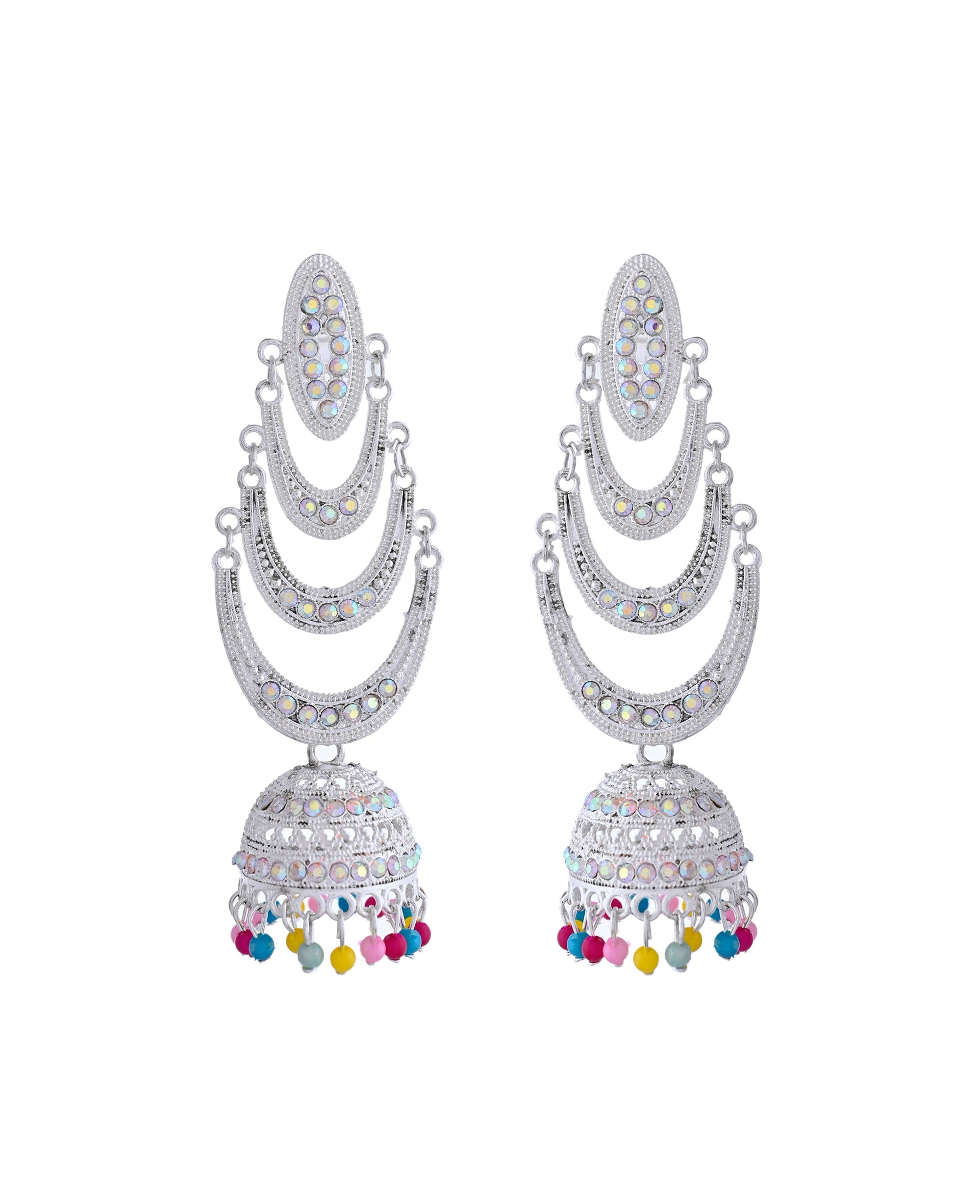 VOJ White Oxidized Mult Layer Chandbali Earrings - Swadesiicart