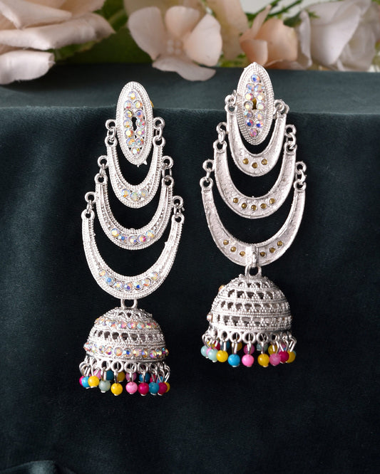 VOJ White Oxidized Mult Layer Chandbali Earrings - Swadesiicart