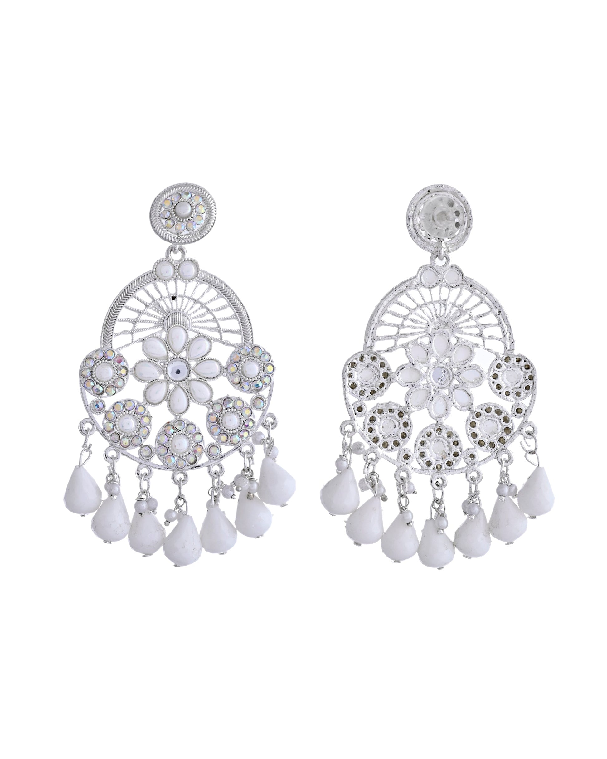 VOJ Elegent White Ethnic Chandbali Earrings With Pearl And Stone Earrings VOJ (Valley Of Jewellery)