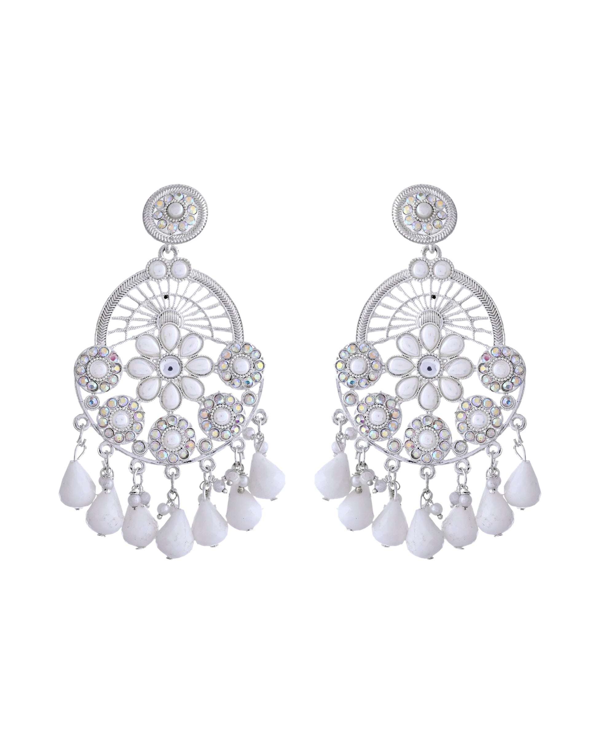VOJ Elegent White Ethnic Chandbali Earrings With Pearl And Stone Earrings VOJ (Valley Of Jewellery)
