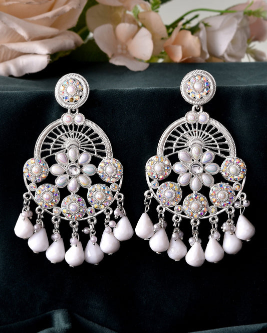 VOJ Elegent White Ethnic Chandbali Earrings With Pearl And Stone Earrings VOJ (Valley Of Jewellery)