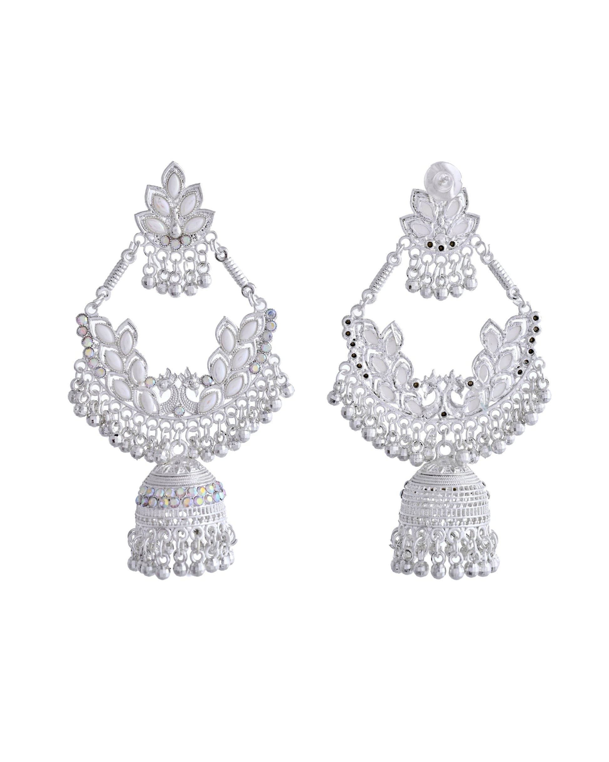 VOJ Stunning White Oxidized Chandbali with Stone And Peral Detailing Earrings VOJ (Valley Of Jewellery)