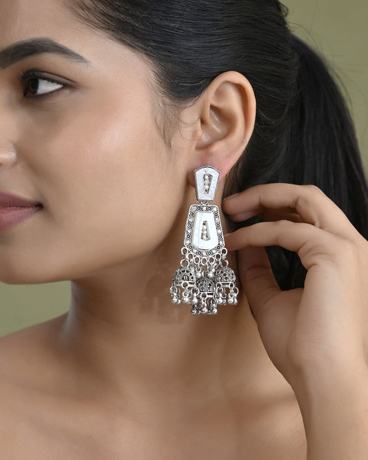 VOJ Silver Plated Moon Stone Studded Elegent Earrings VOJ (Valley Of Jewellery)