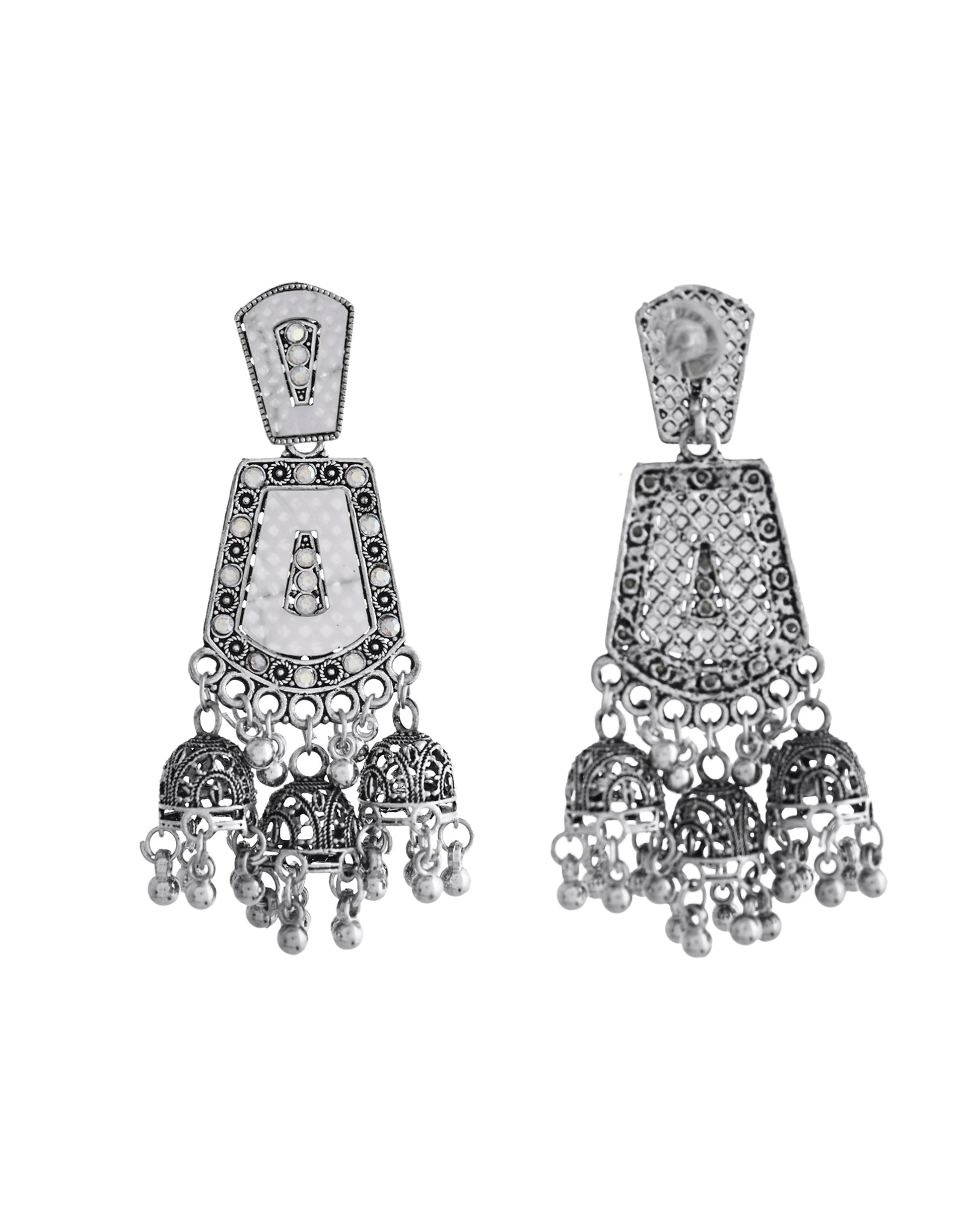 VOJ Silver Plated Moon Stone Studded Elegent Earrings VOJ (Valley Of Jewellery)