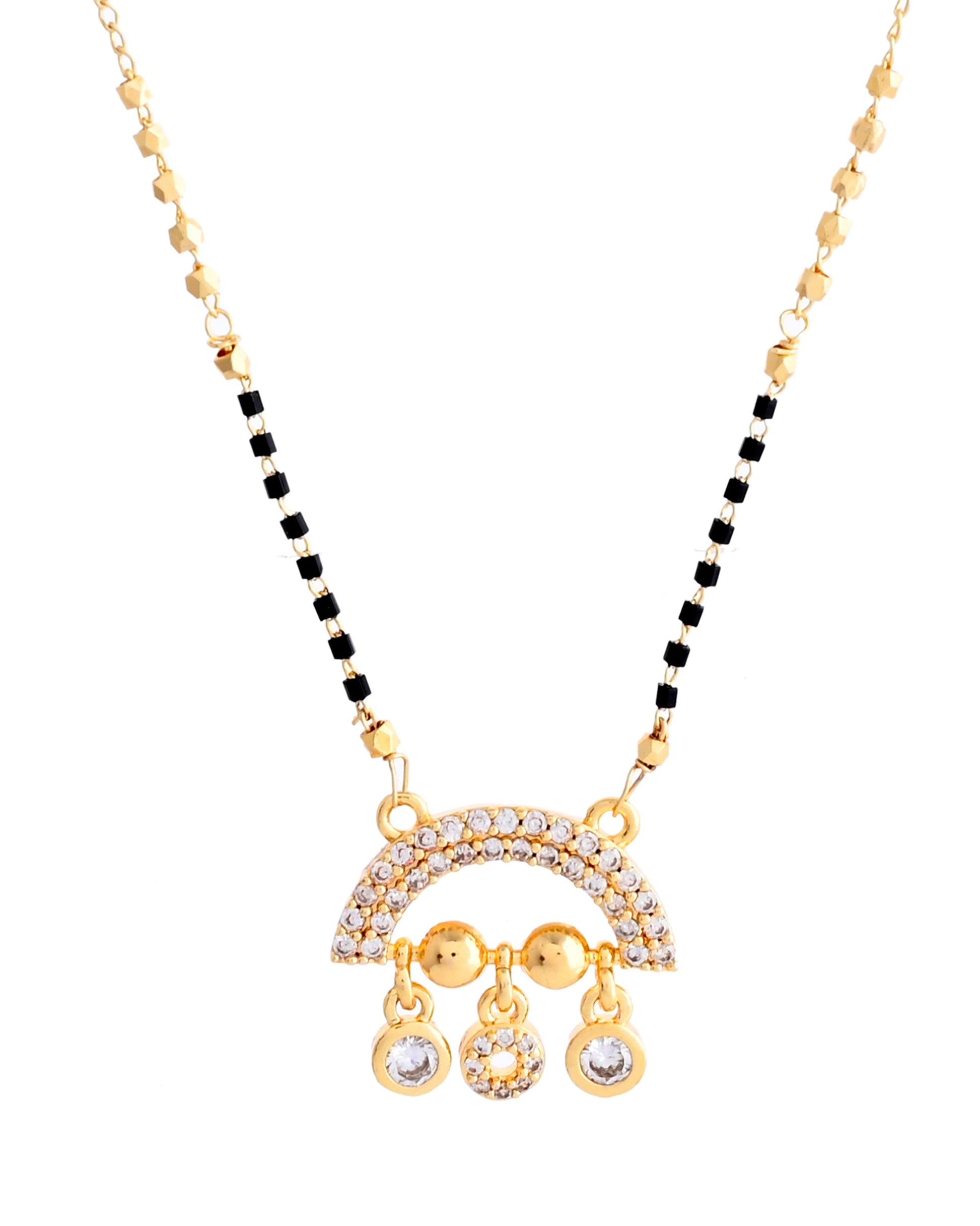 VOJ Gold-Polished AD Studded Half Done Shape Mangalsutra 