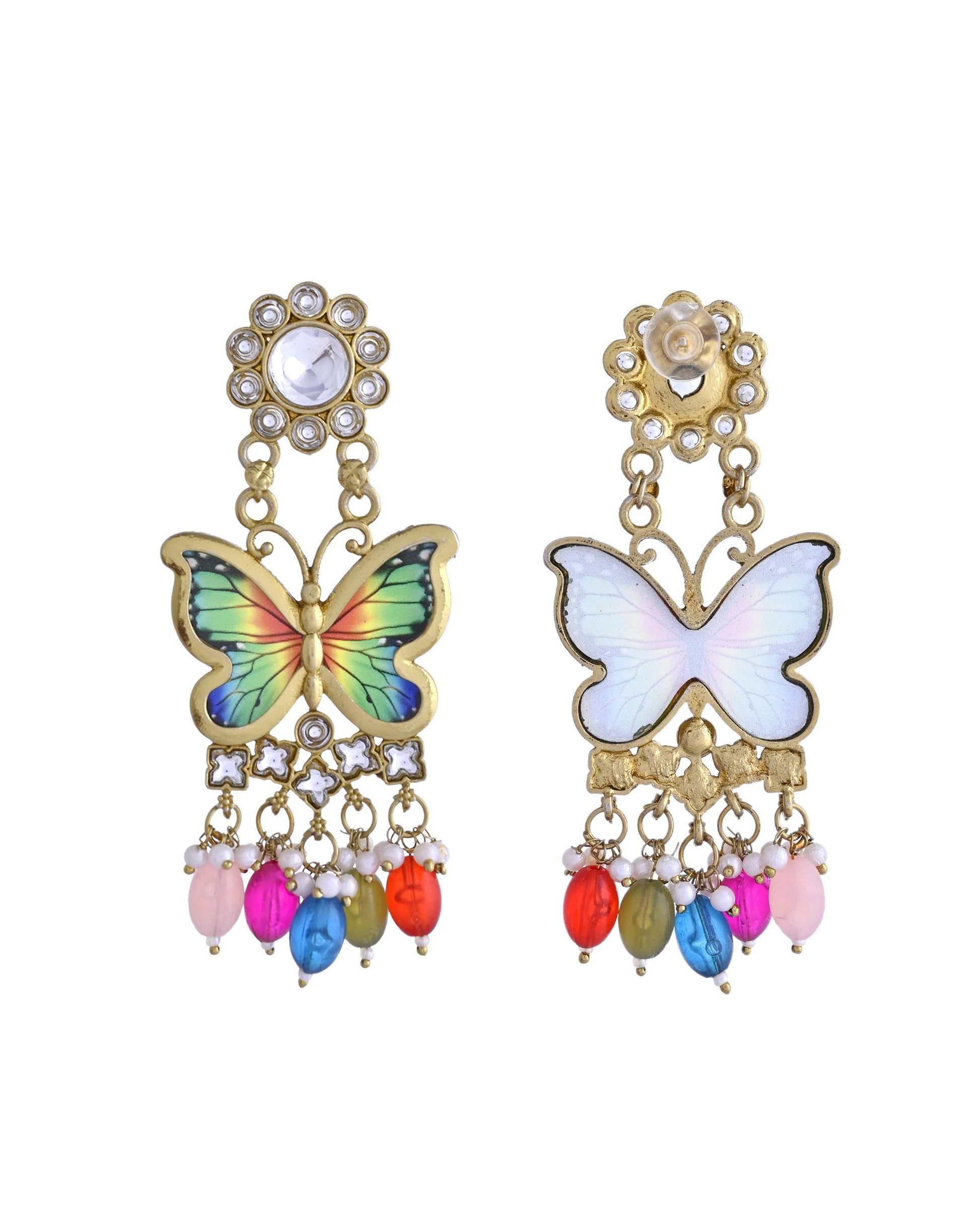 VOJ Gold Toned Multi colour Butterfly Shaped Long Earrings VOJ (Valley Of Jewellery)