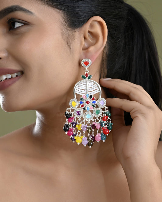 VOJ Multi Colour Beaded Long Chanbali Earrings VOJ (Valley Of Jewellery)