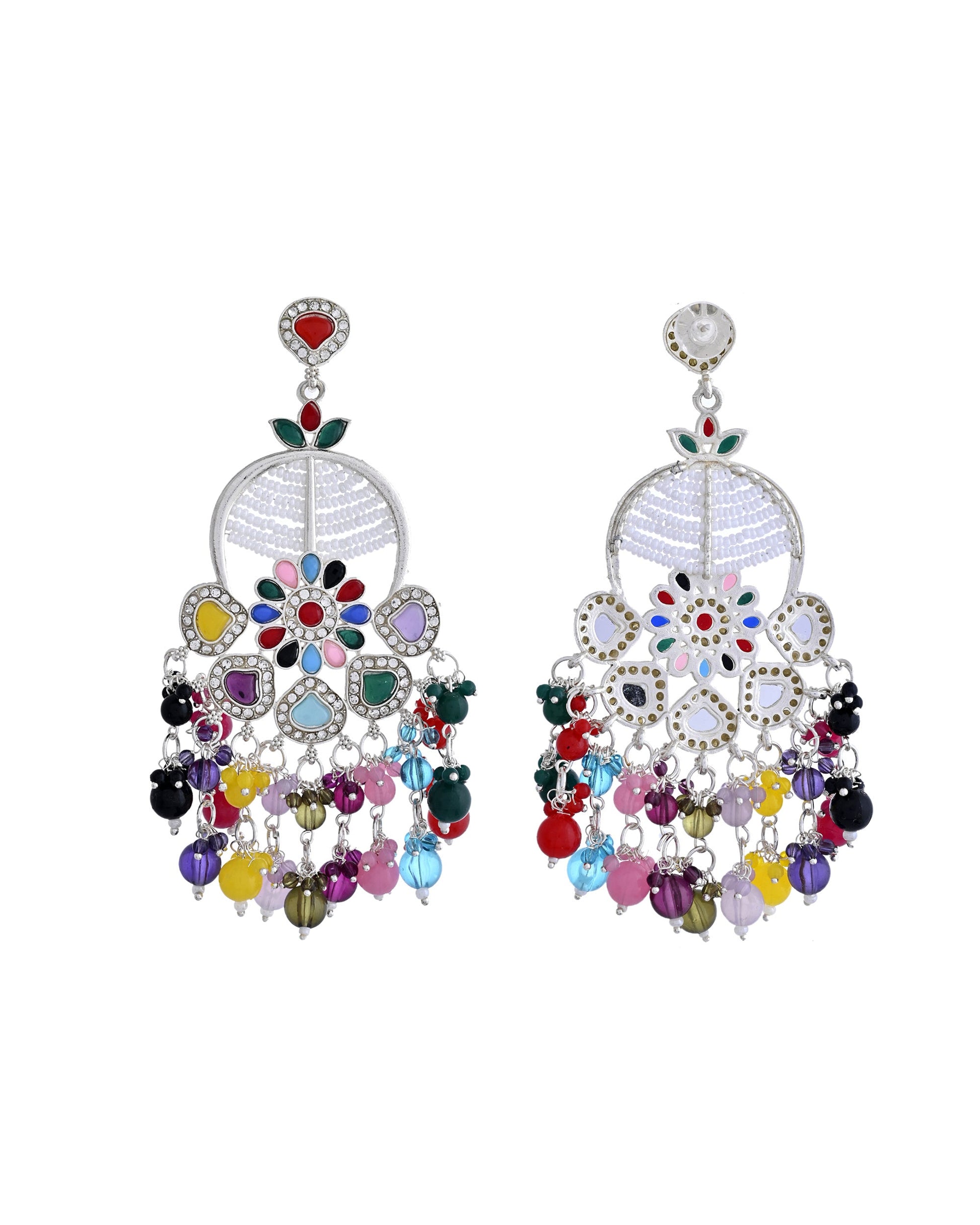 VOJ Multi Colour Beaded Long Chanbali Earrings VOJ (Valley Of Jewellery)