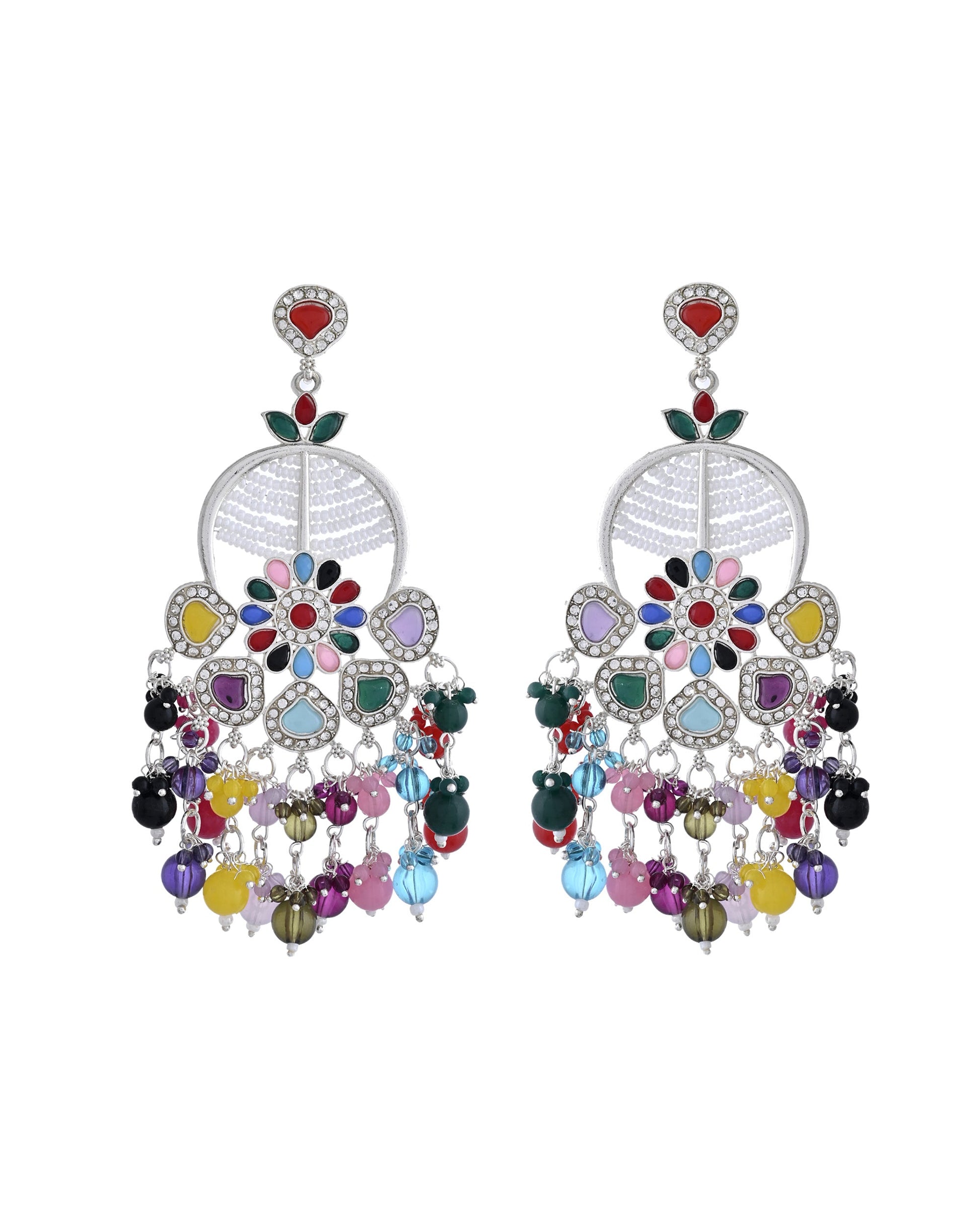 VOJ Multi Colour Beaded Long Chanbali Earrings VOJ (Valley Of Jewellery)