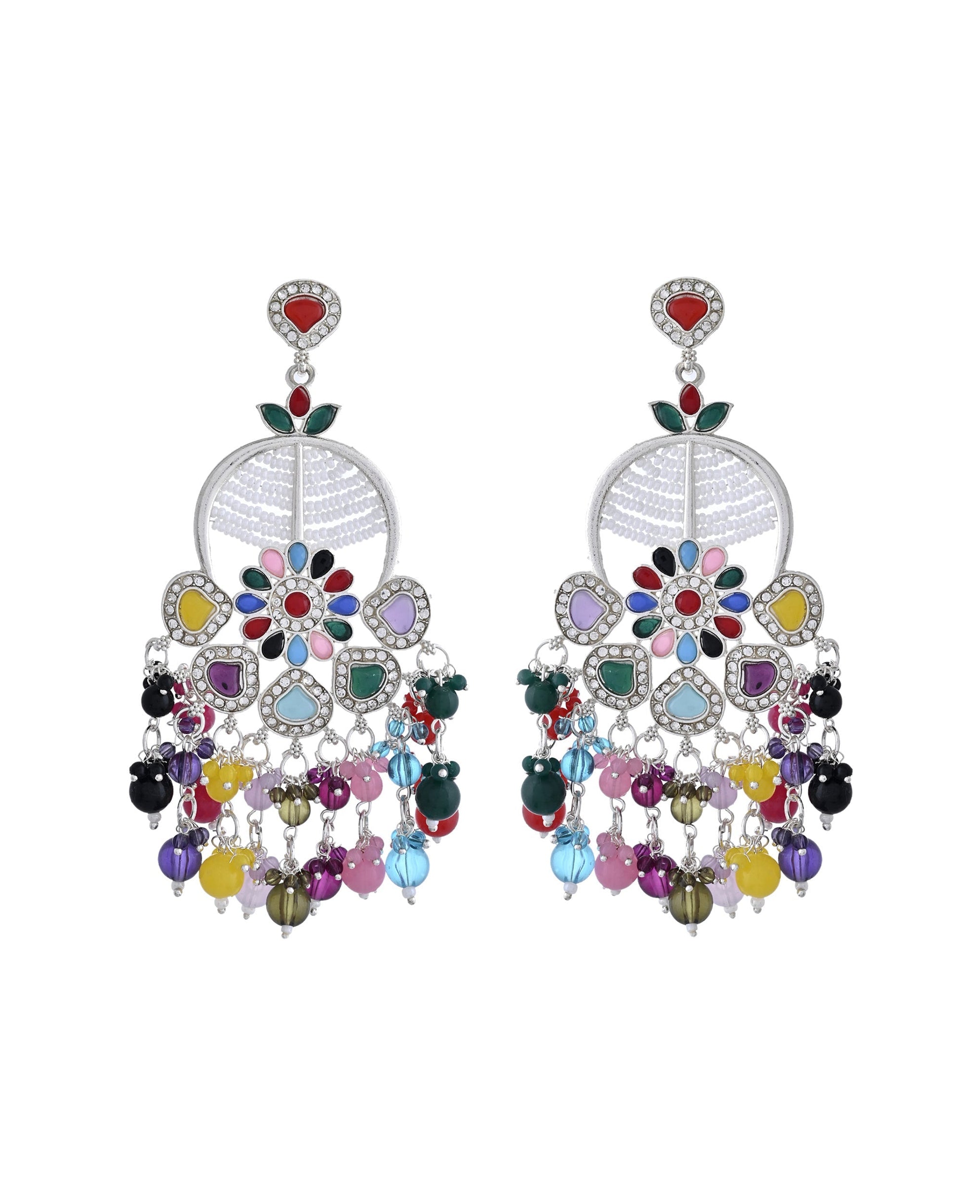 VOJ Multi Colour Beaded Long Chanbali Earrings - Swadesiicart