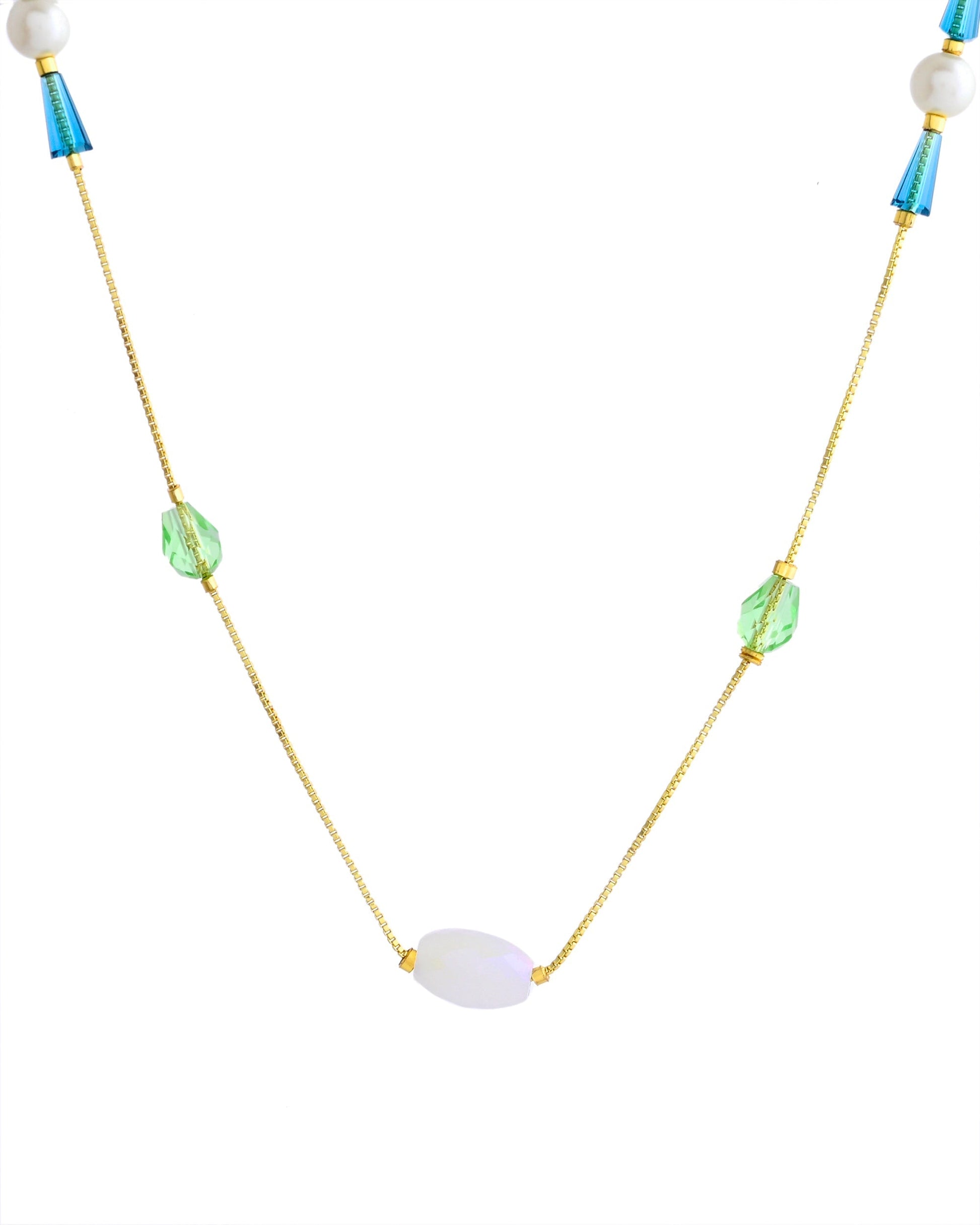 VOJ Gold-Polished Green Beaded Chain For Women 