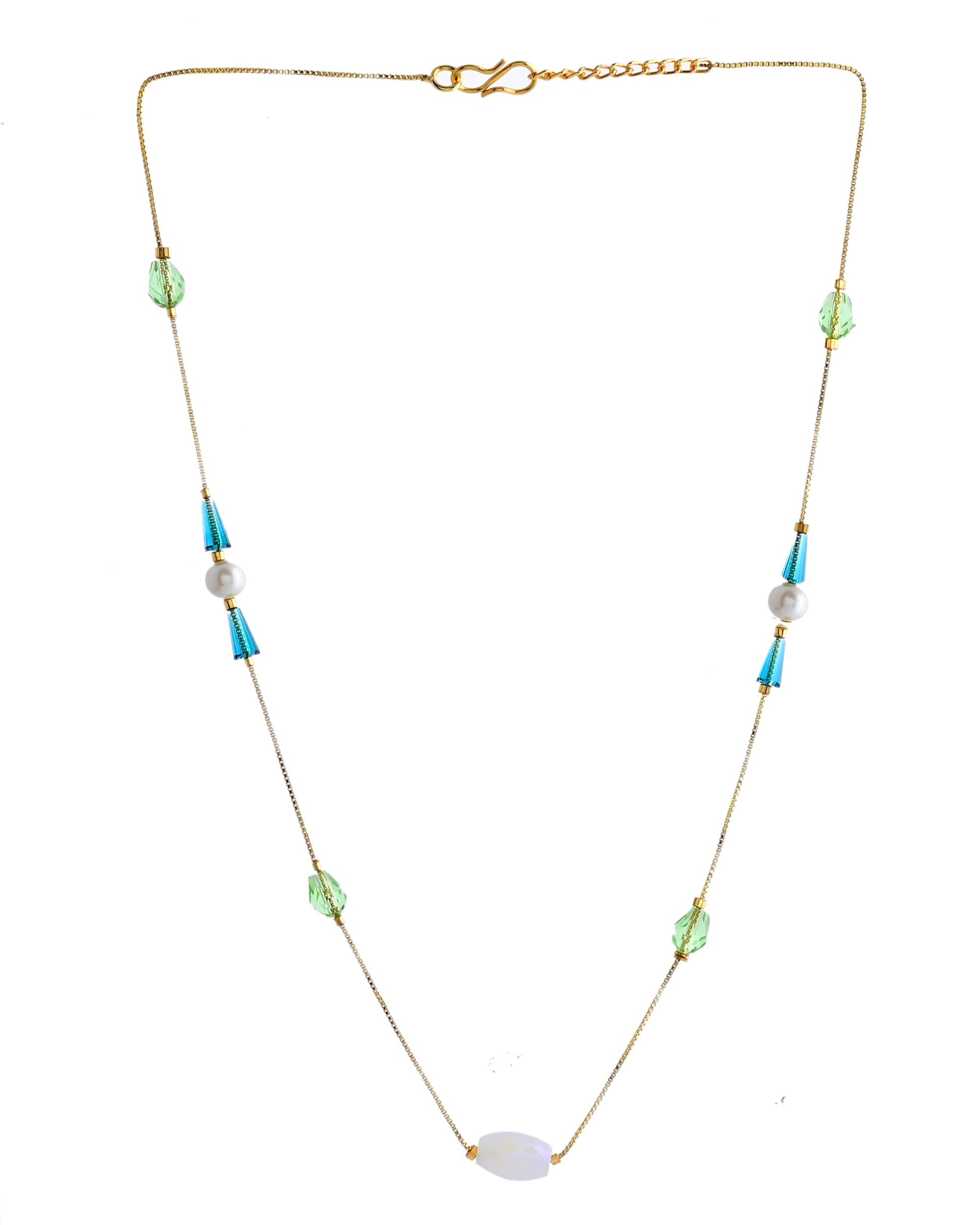 VOJ Gold-Polished Green Beaded Chain For Women 