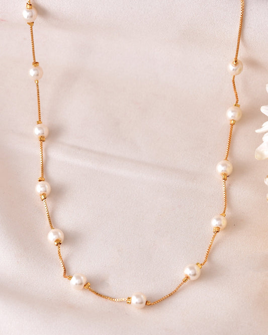 VOJ Gold-Polished Pearl Chain For Women 