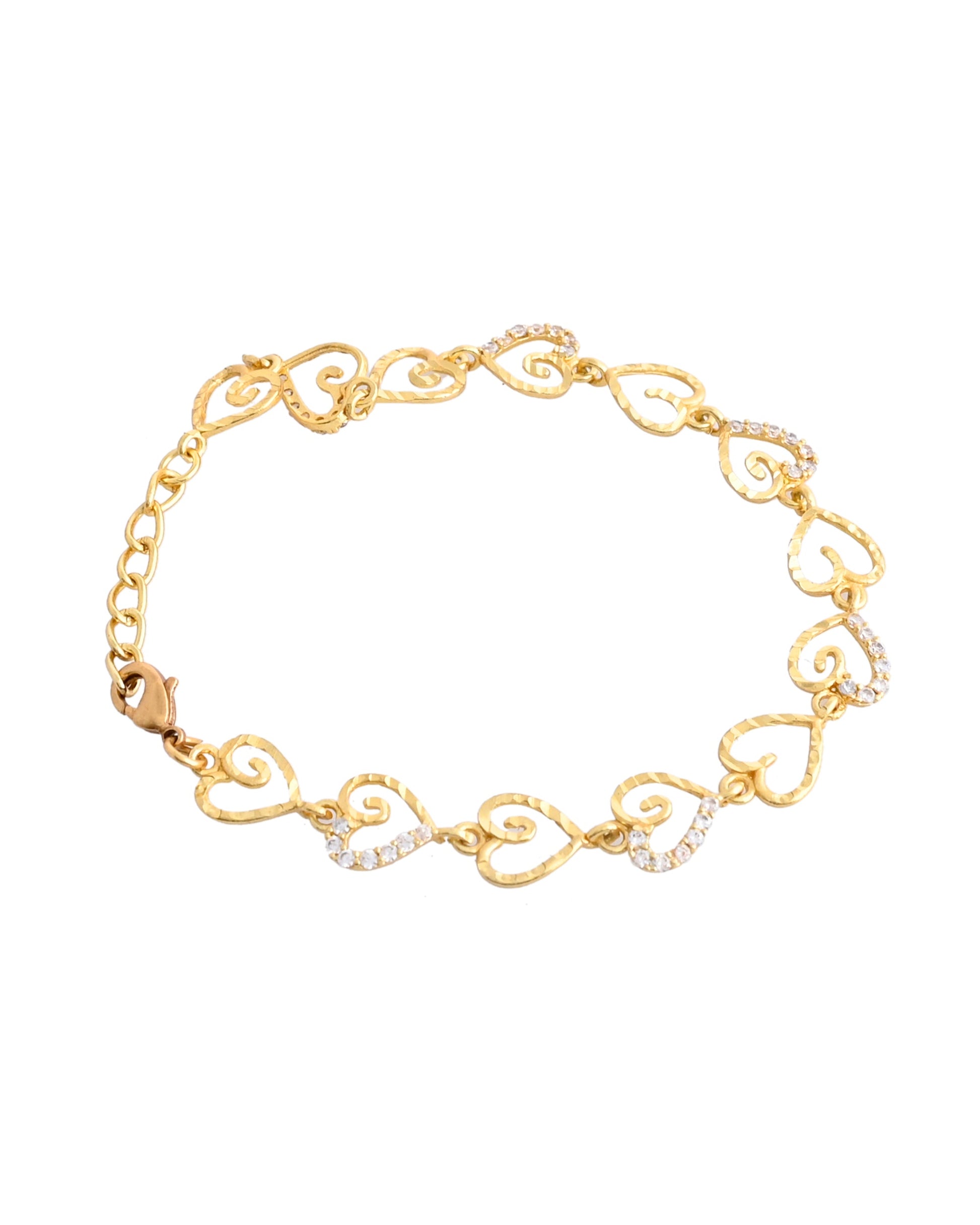 VOJ Gold-Polished Heart Shapped AD Stone Studded Women's Bracelet VOJ (Valley Of Jewellery)