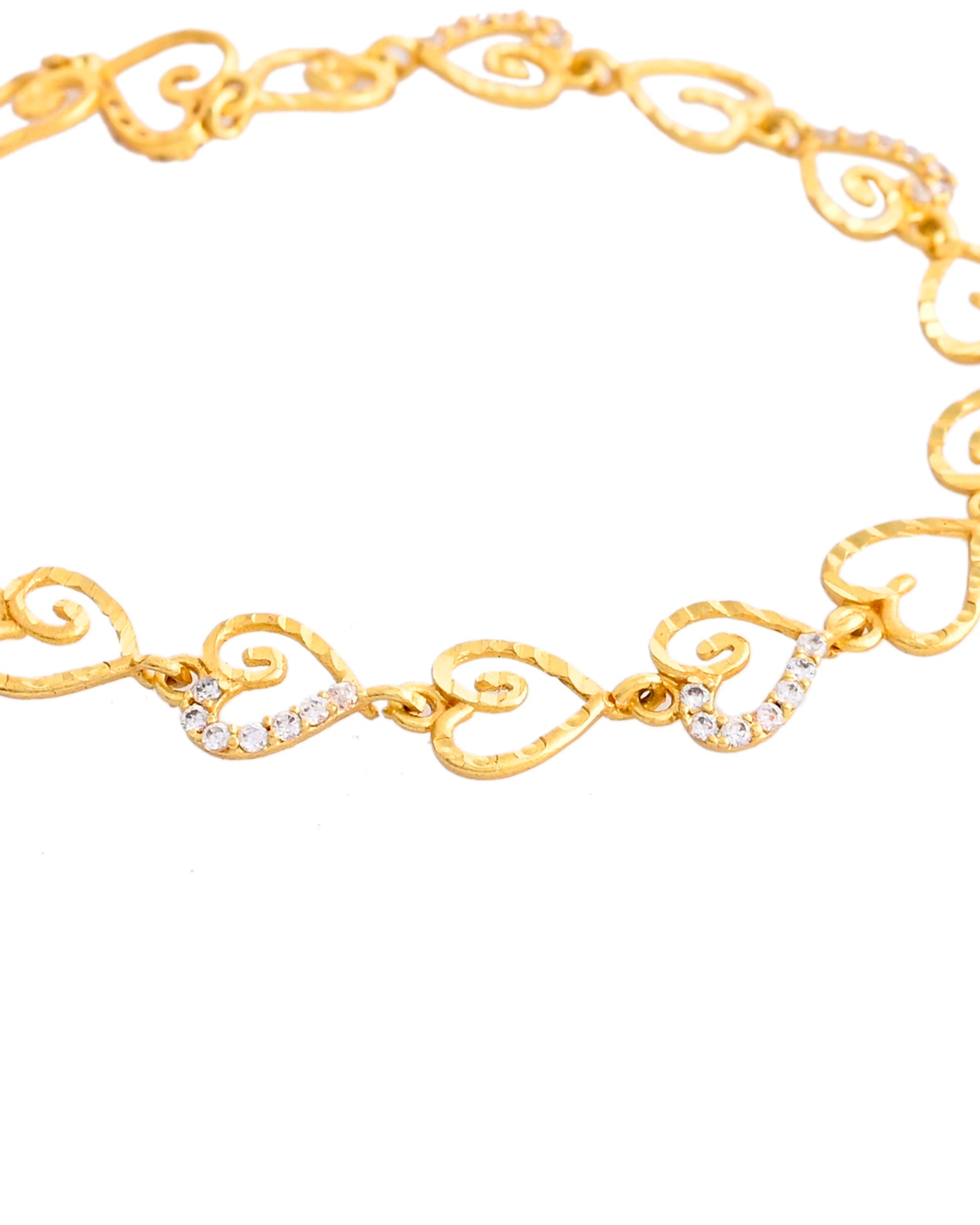 VOJ Gold-Polished Heart Shapped AD Stone Studded Women's Bracelet VOJ (Valley Of Jewellery)