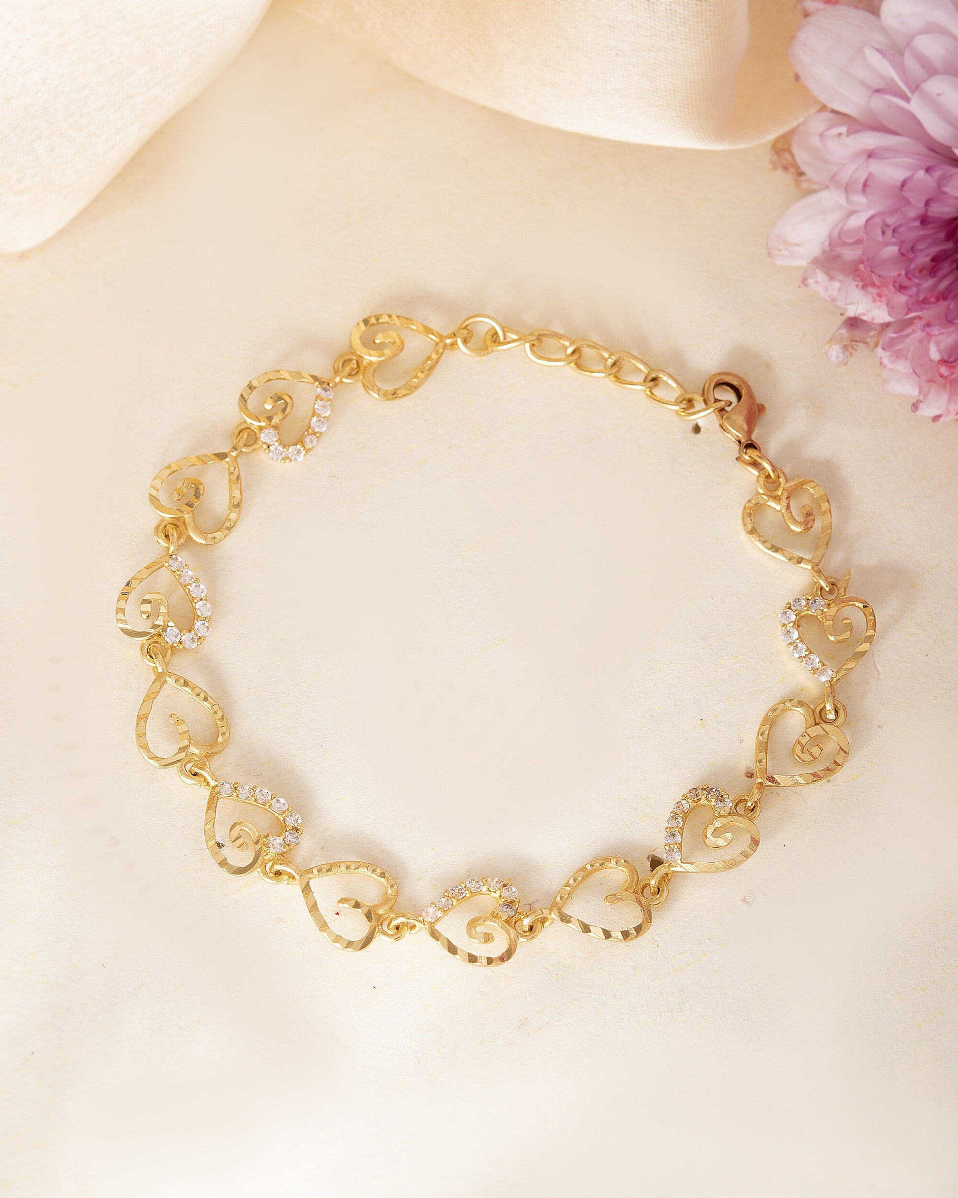 VOJ Gold-Polished Heart Shapped AD Stone Studded Women's Bracelet VOJ (Valley Of Jewellery)