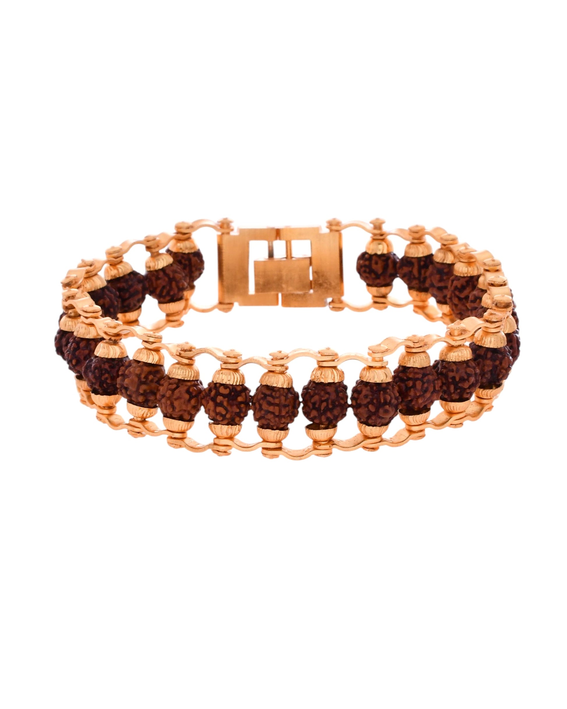VOJ Gold-Polished Rudraksha Men's Bracelet VOJ (Valley Of Jewellery)