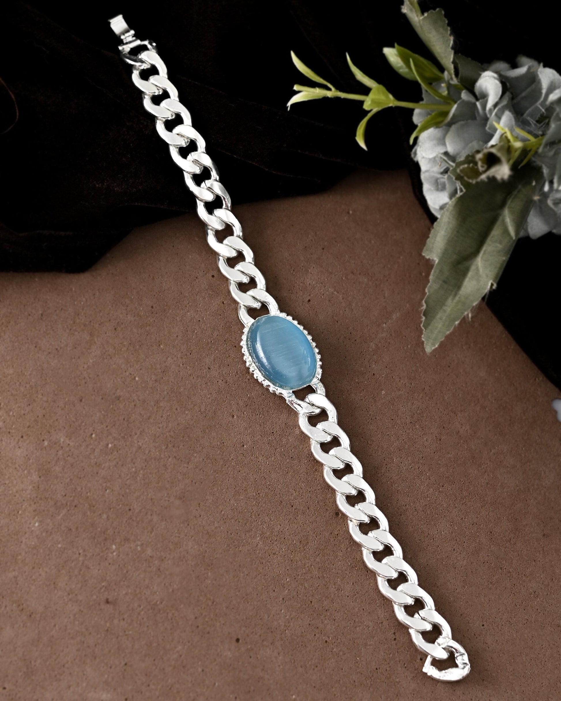 VOJ Silver Plated Blue Stone Men's Bracelet | Grab2Buy