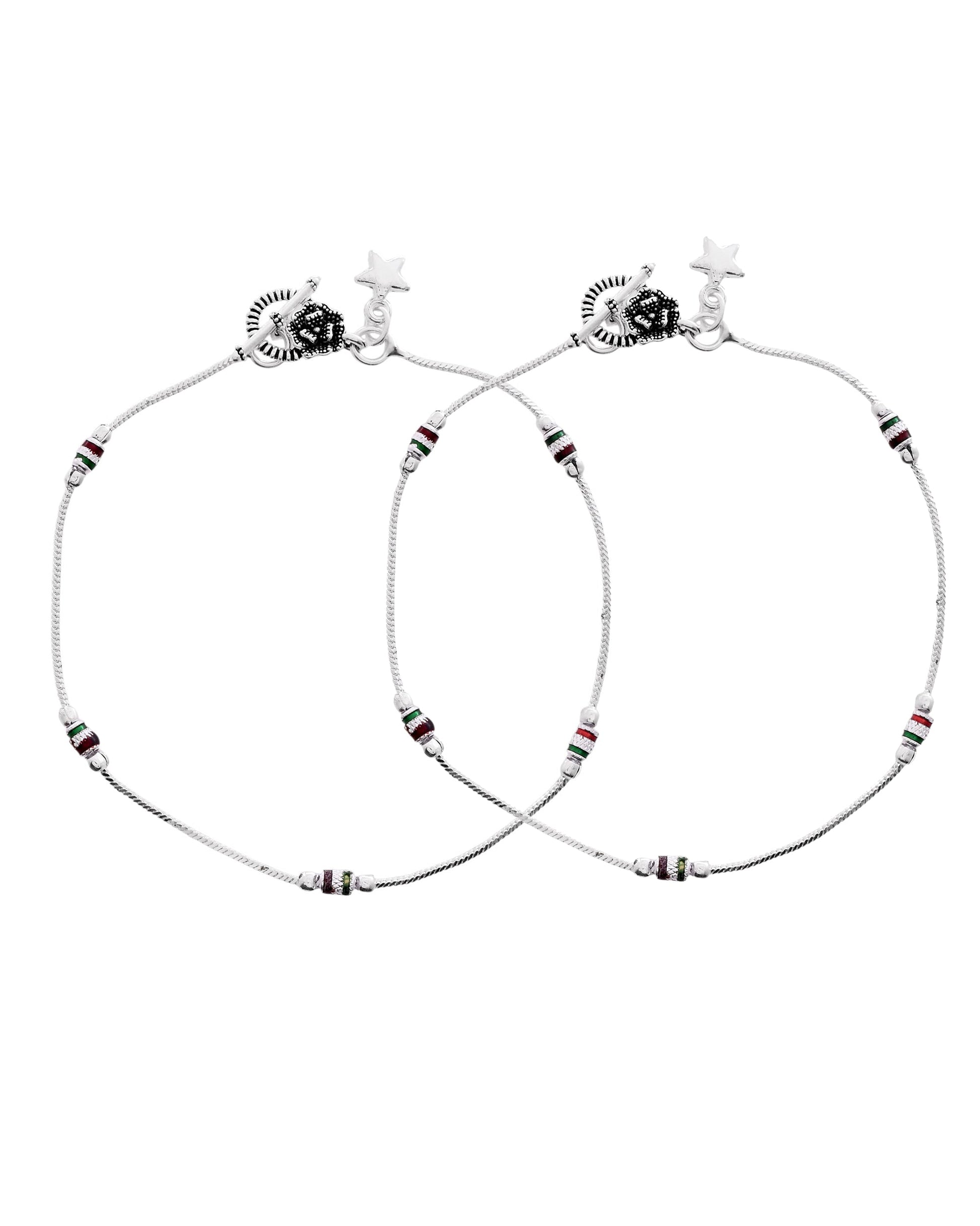 VOJ Set of 2 Silver Plated Elegent Anklet 