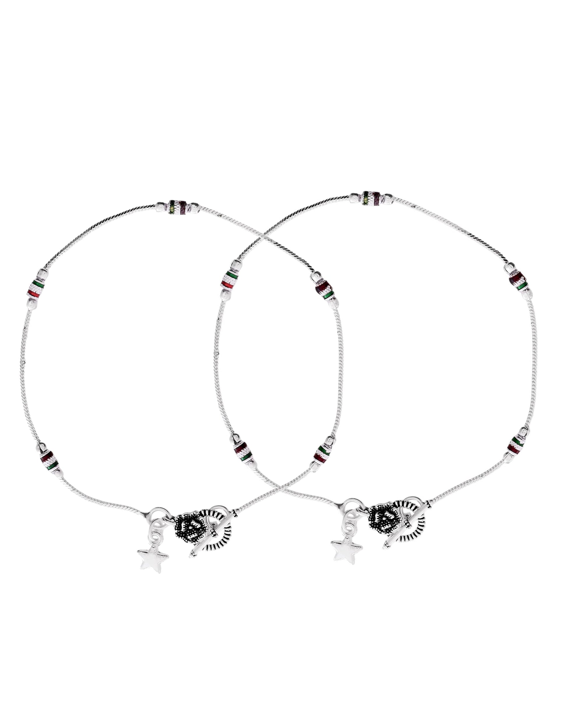 VOJ Set of 2 Silver Plated Elegent Anklet 