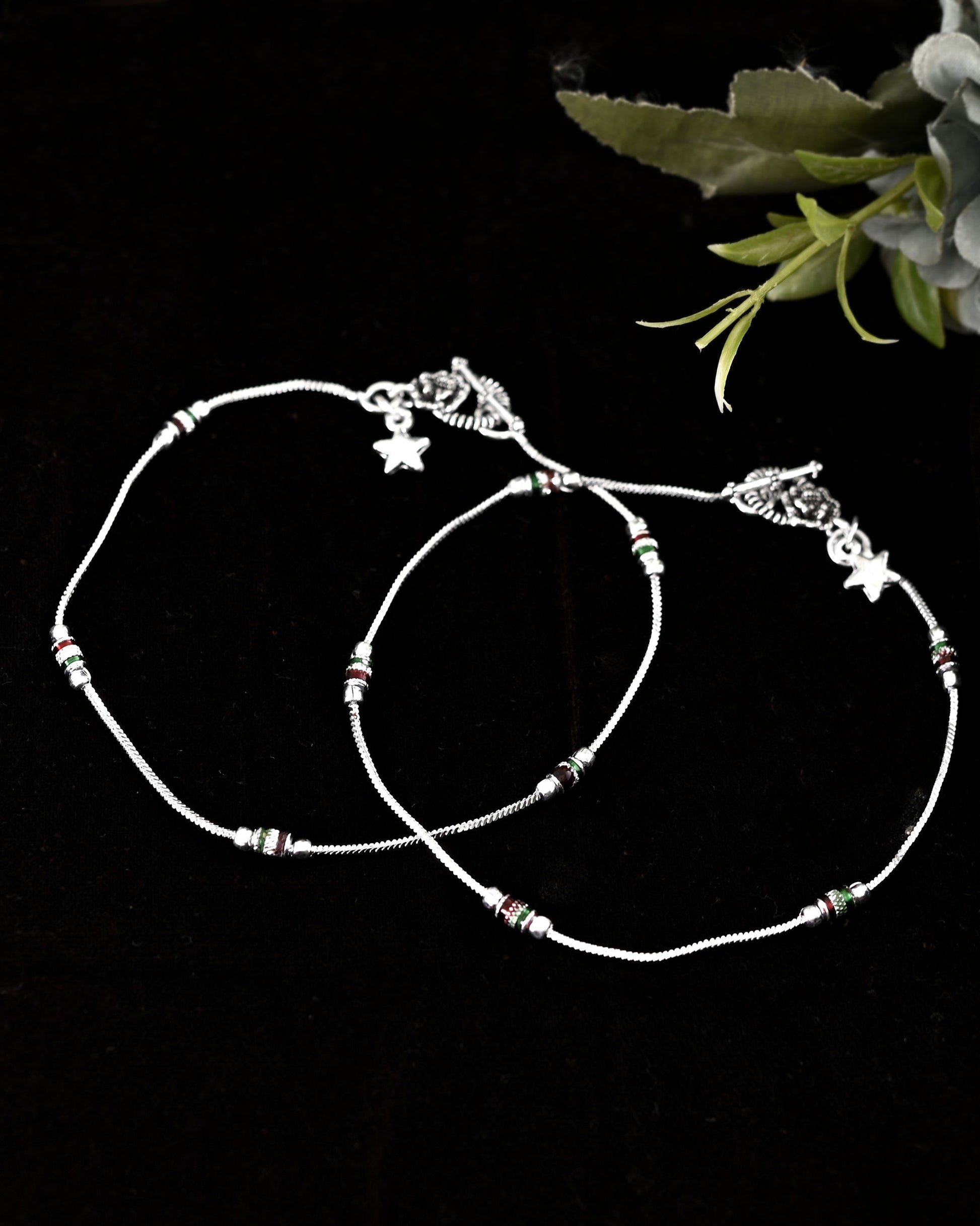 VOJ Set of 2 Silver Plated Elegent Anklet 