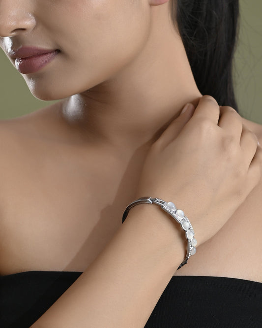 VOJ Silver Plated Stone Studded Kada Bracelet VOJ (Valley Of Jewellery)