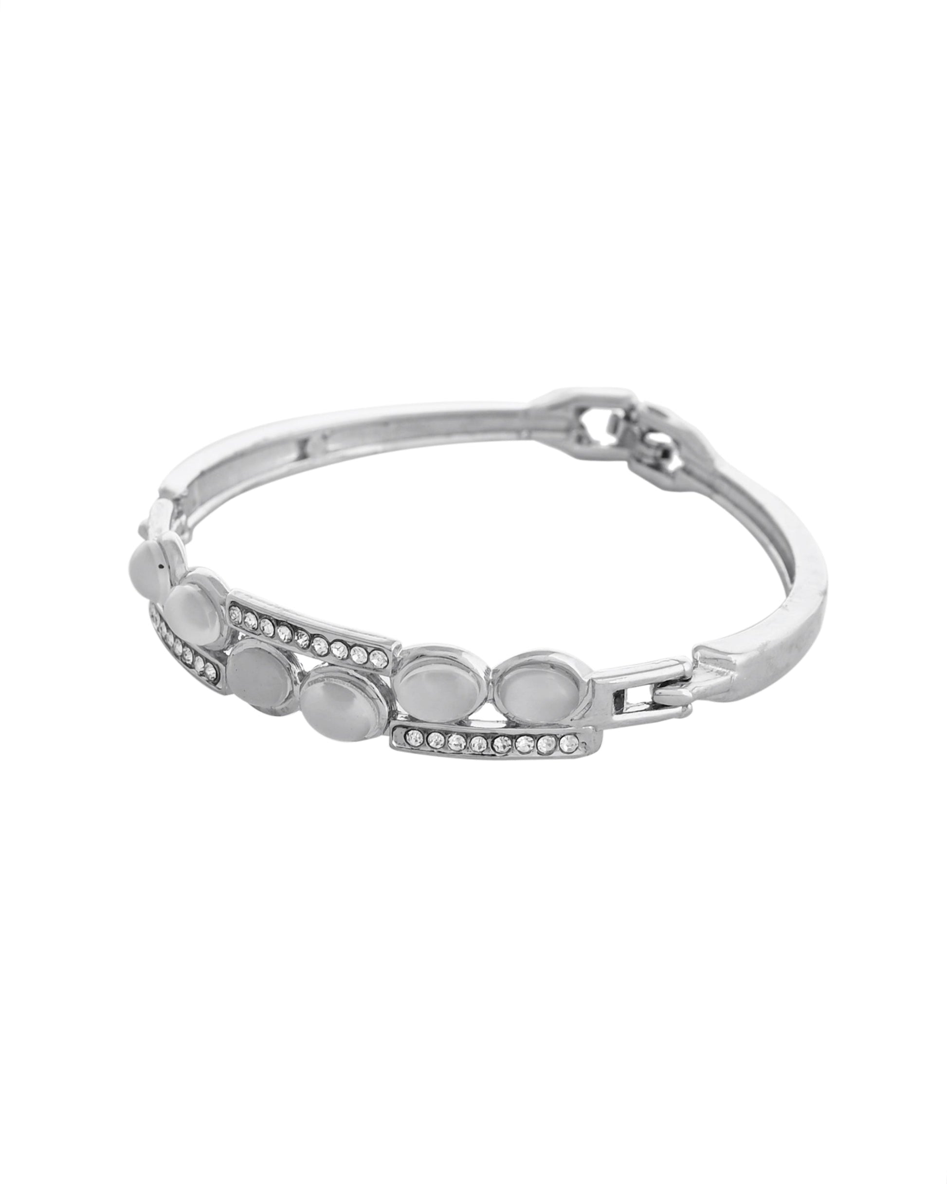 VOJ Silver Plated Stone Studded Kada Bracelet VOJ (Valley Of Jewellery)