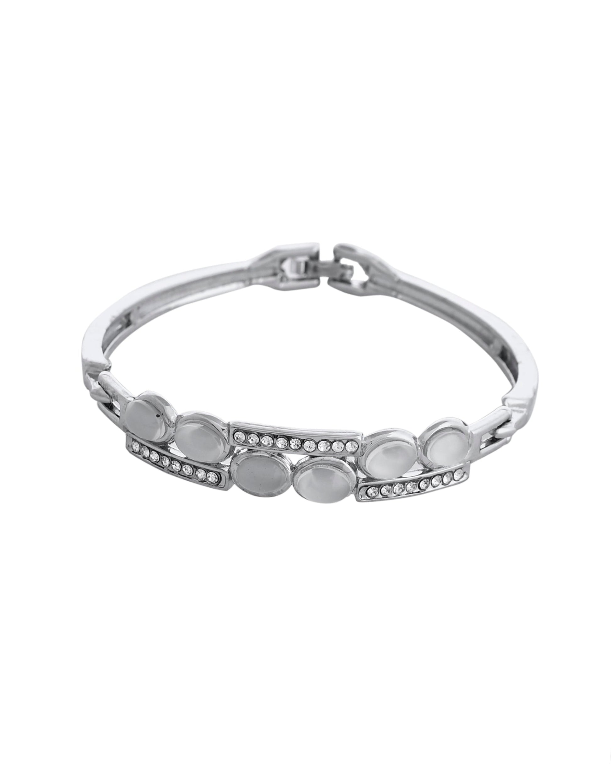 VOJ Silver Plated Stone Studded Kada Bracelet VOJ (Valley Of Jewellery)