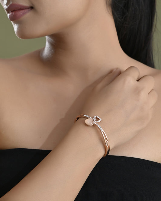 VOJ Gold-Polished Heart Shaped Stone Studded Kada Bracelet VOJ (Valley Of Jewellery)